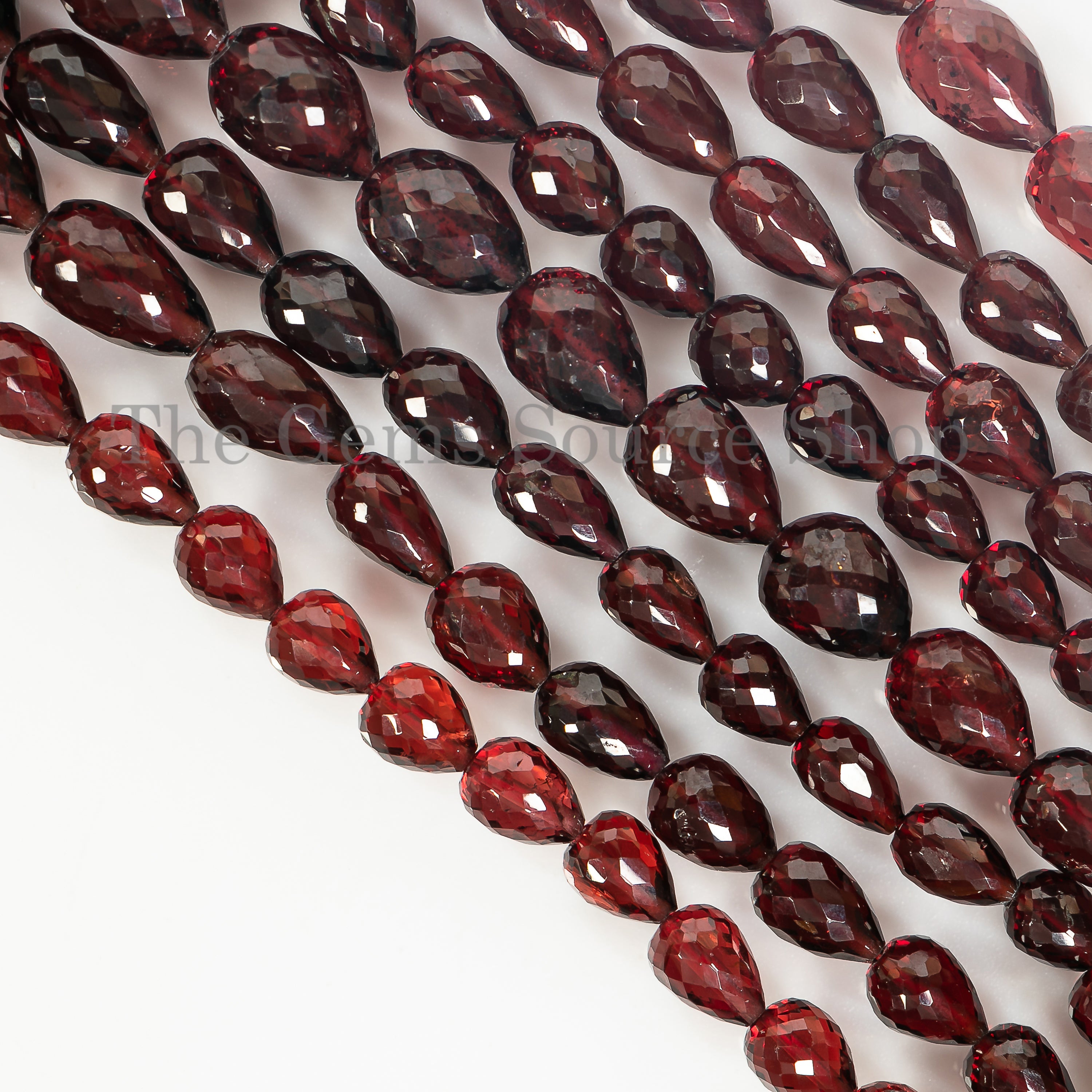 Drop Shape Natural Garnet Faceted 5.5x7-7.5x11mm Gemstone Beads 9" Strand