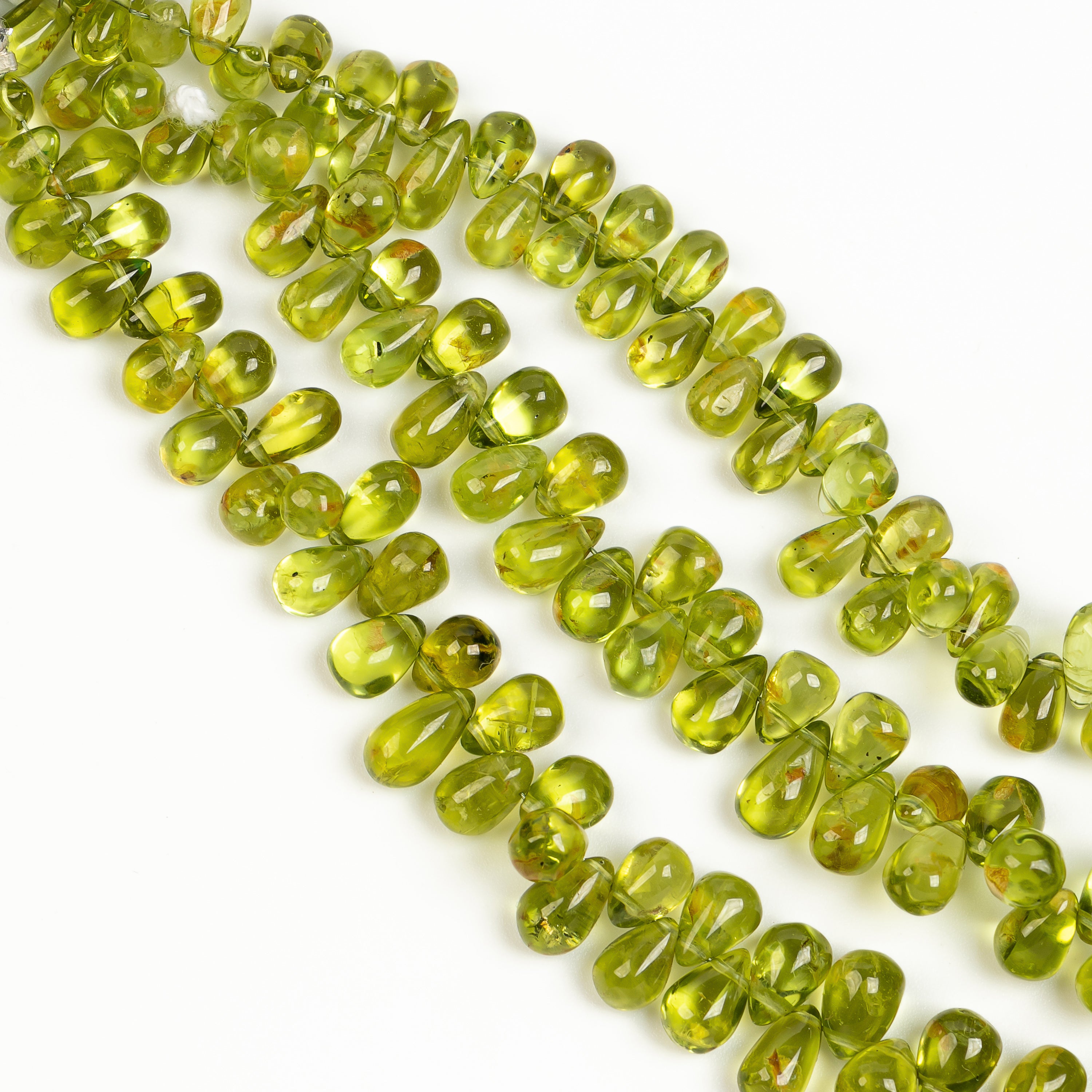 Drop Shape Plain Natural Peridot  Top Drilled Bulk Gemstone Beads Strand- 4x6-5x7mm-16"