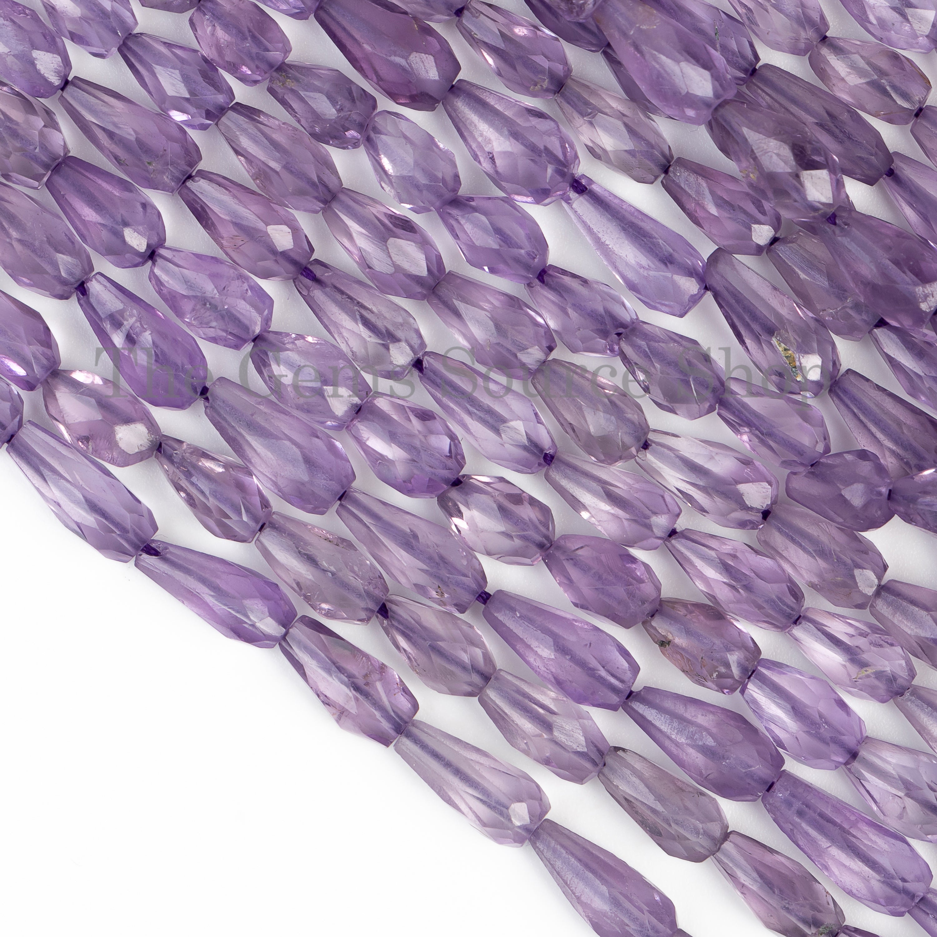 Faceted Drop Shape Purple Amethyst Straight Drilled Bulk Beads Strand- 4x6-5x8mm-15"