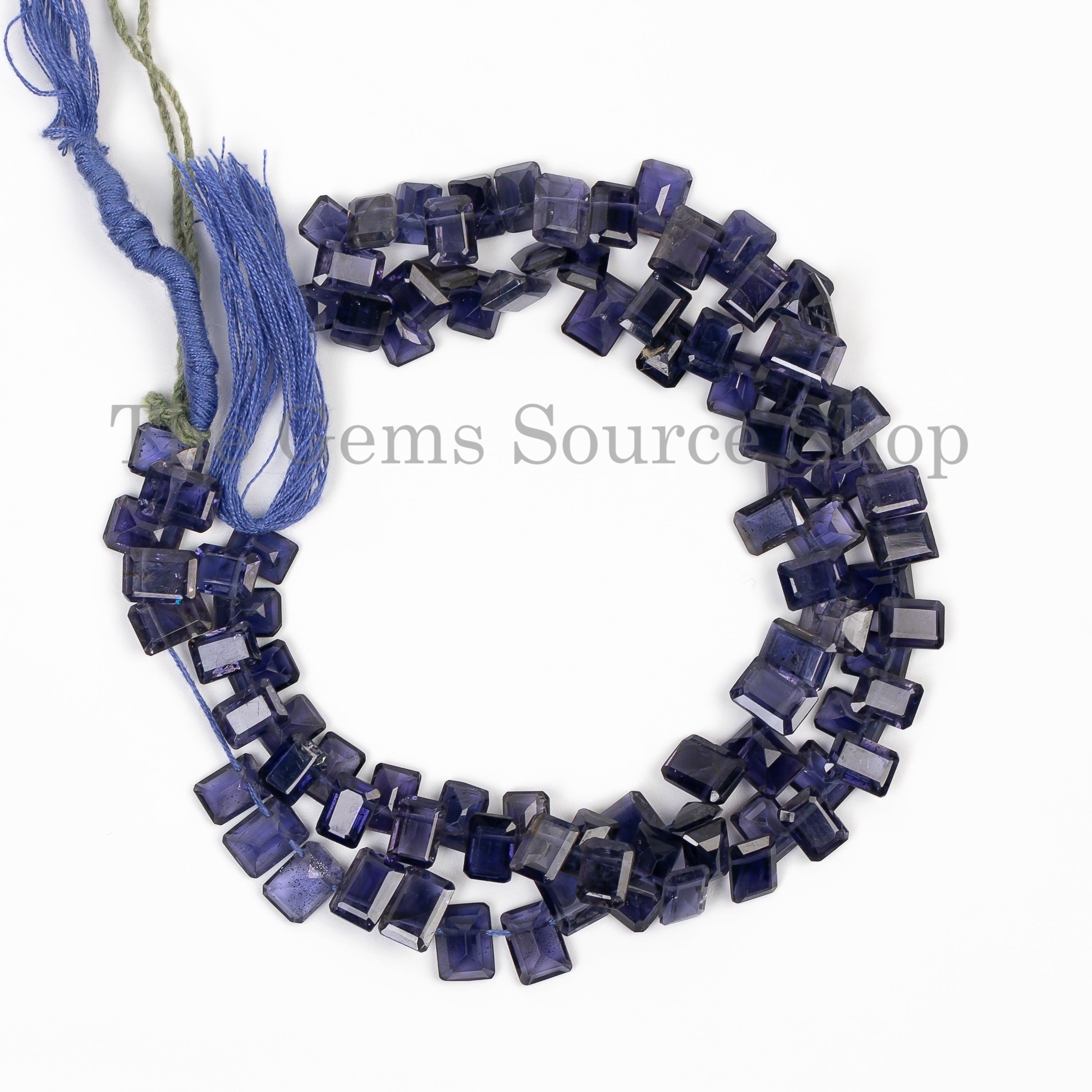 Faceted Natural Iolite Rectangle Shape Gemstone Bulk Beads Strand- 14"-5x6-5x7mm