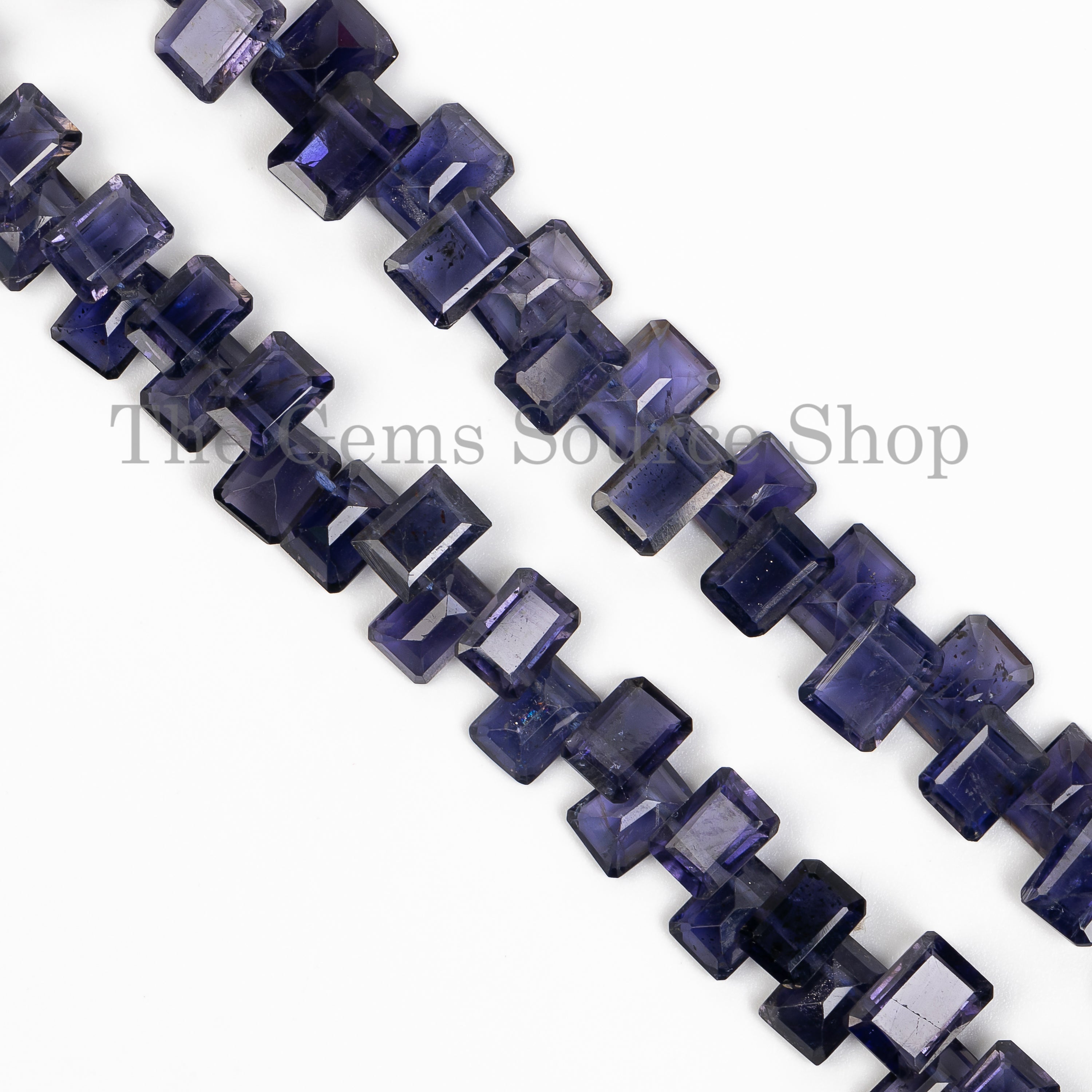 Faceted Natural Iolite Rectangle Shape Gemstone Bulk Beads Strand- 14"-5x6-5x7mm