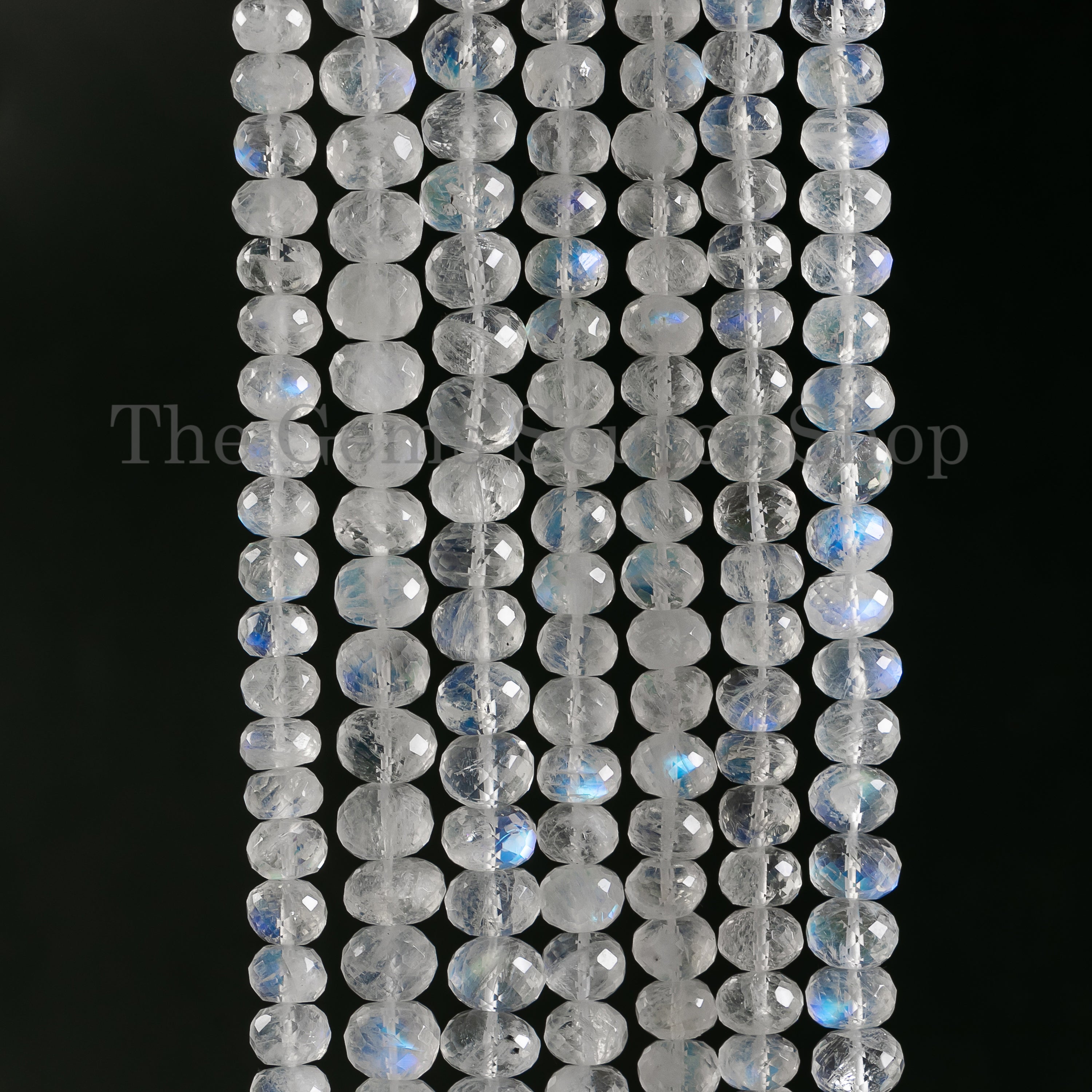 Faceted Rainbow Moonstone Rondelle Center Drilled Gemstone Beads Strand 15"-8-9mm