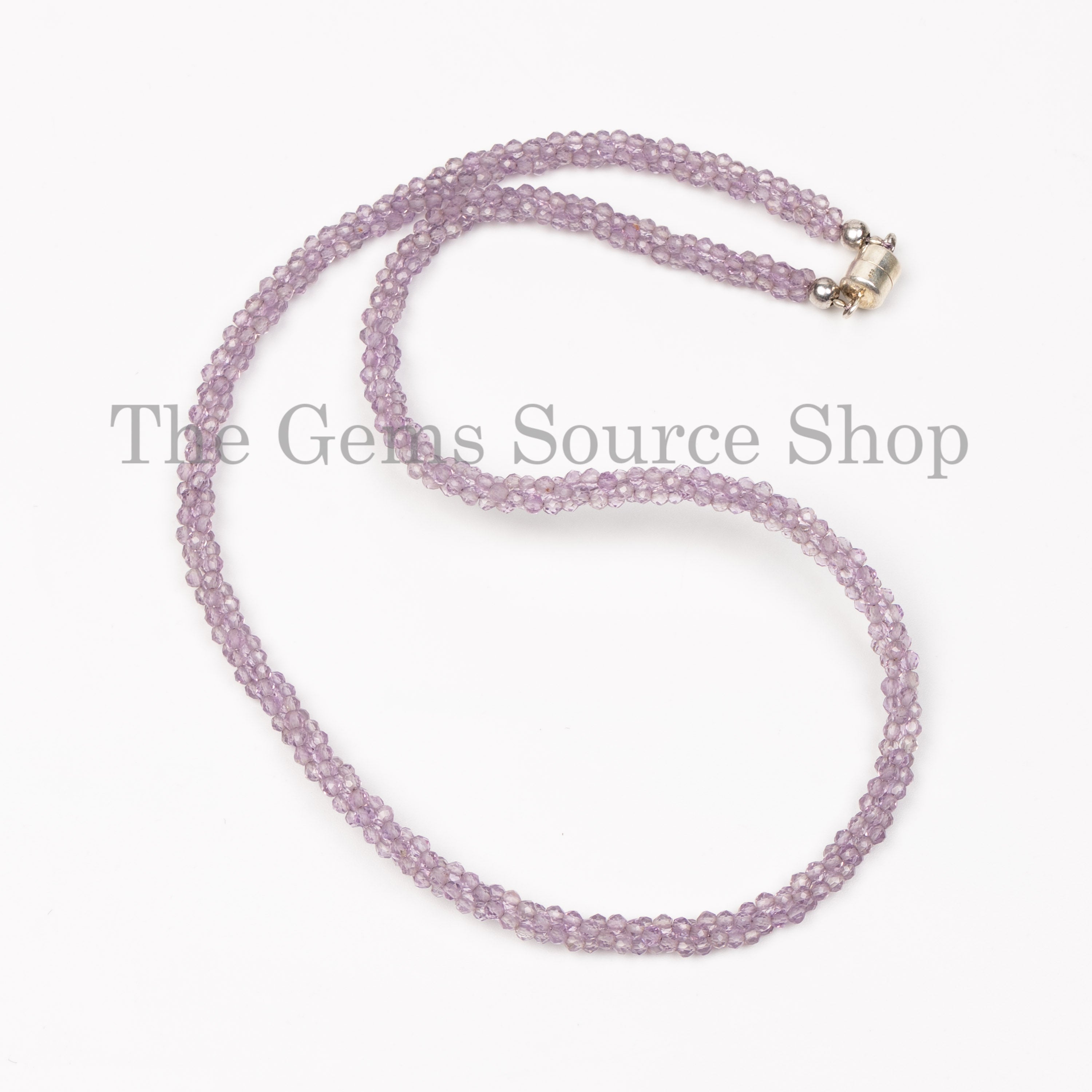 FEBRUARY BIRTHSTONE- Natural Pink Amethyst Beaded Choker Necklace with 925 Silver Lock