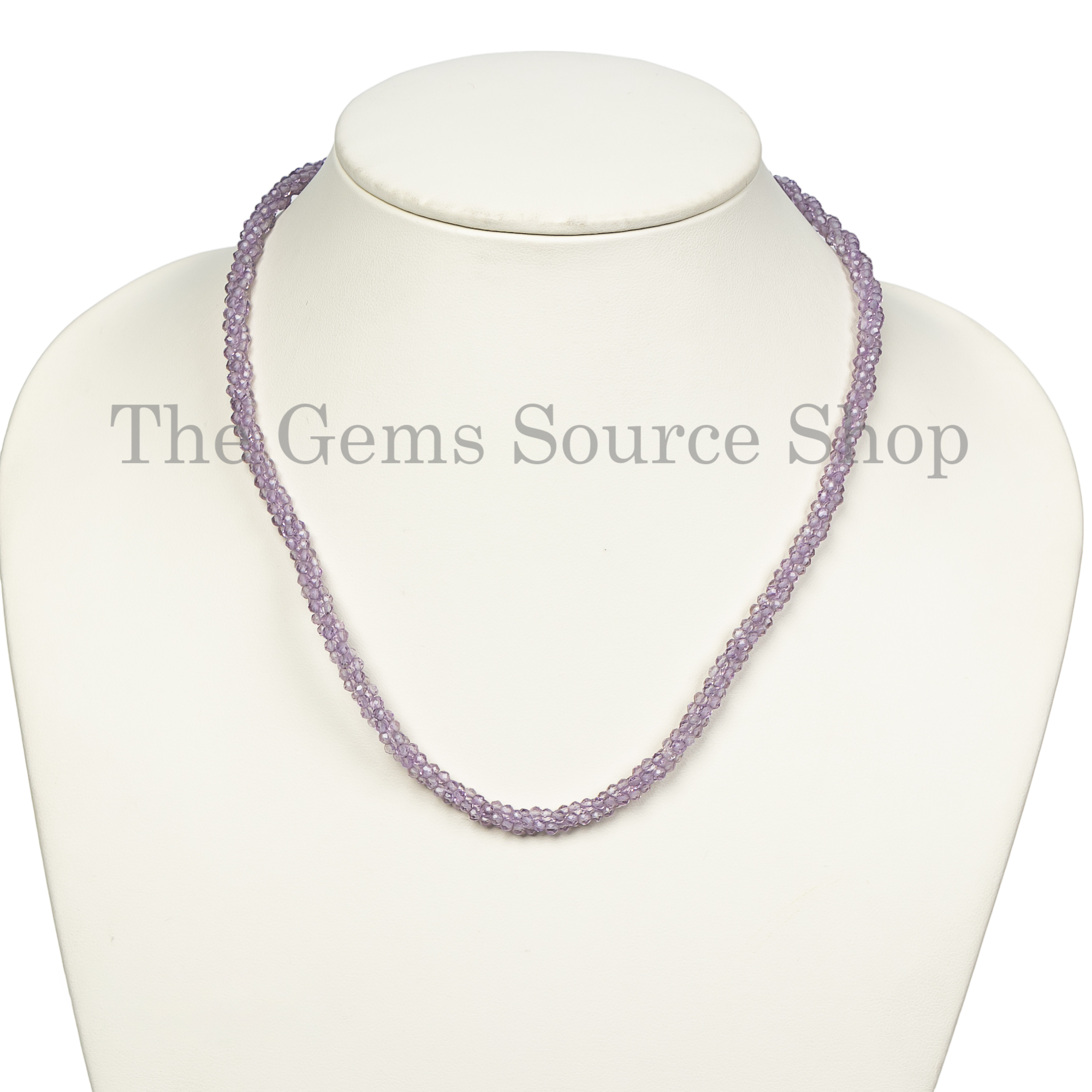 FEBRUARY BIRTHSTONE- Natural Pink Amethyst Beaded Choker Necklace with 925 Silver Lock