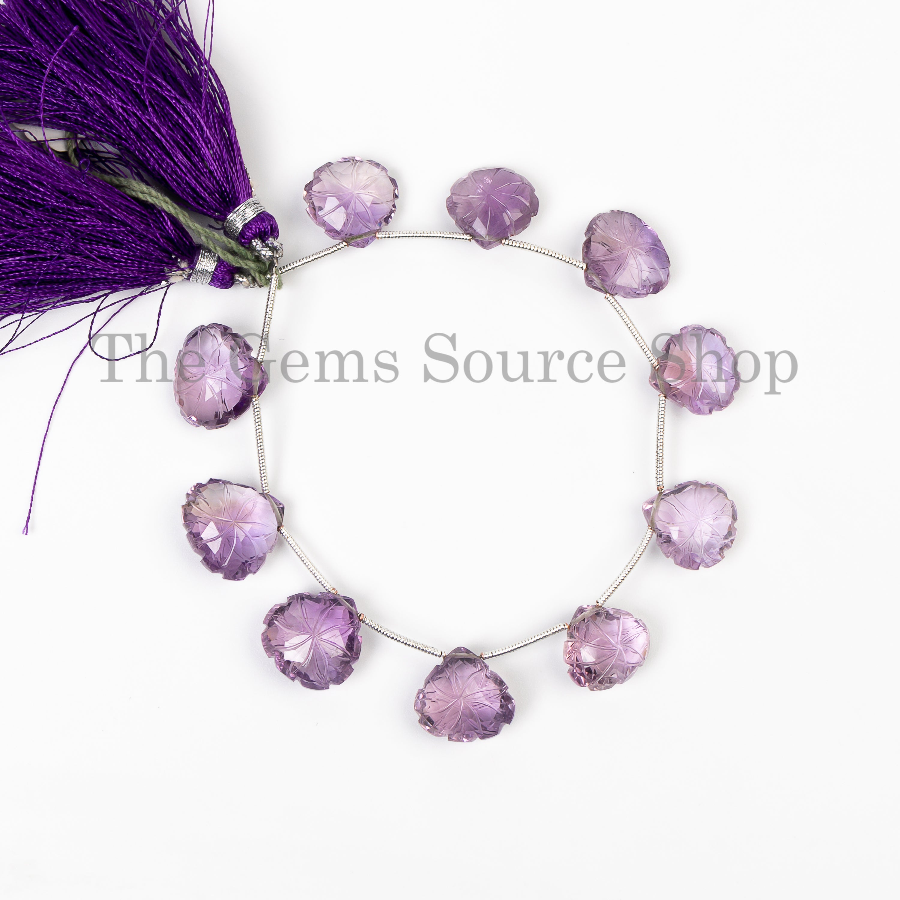 Flower Carved Natural Purple Amethyst Heart Shape Gemstone Bulk Beads Strand 14-15mm