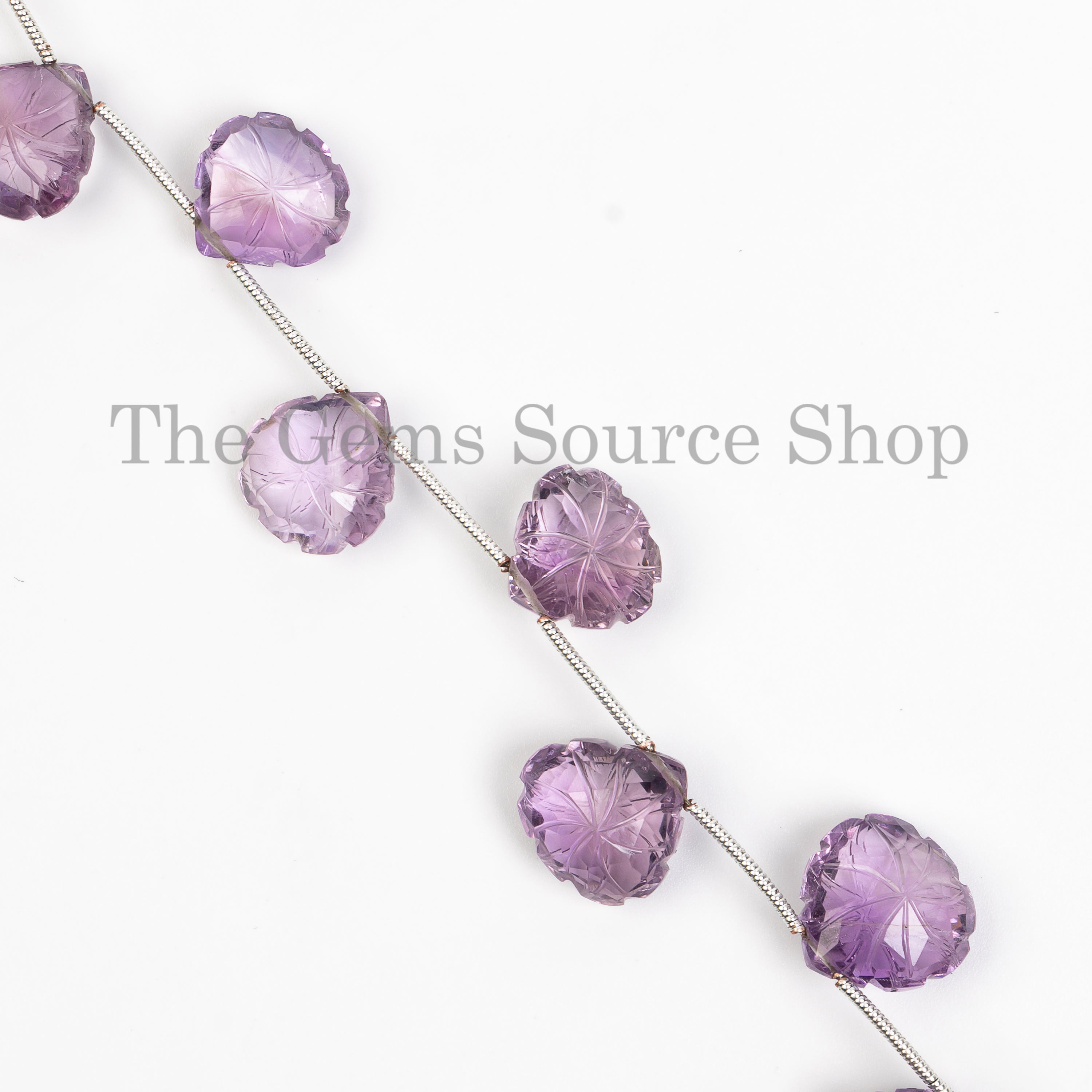 Flower Carved Natural Purple Amethyst Heart Shape Gemstone Bulk Beads Strand 14-15mm