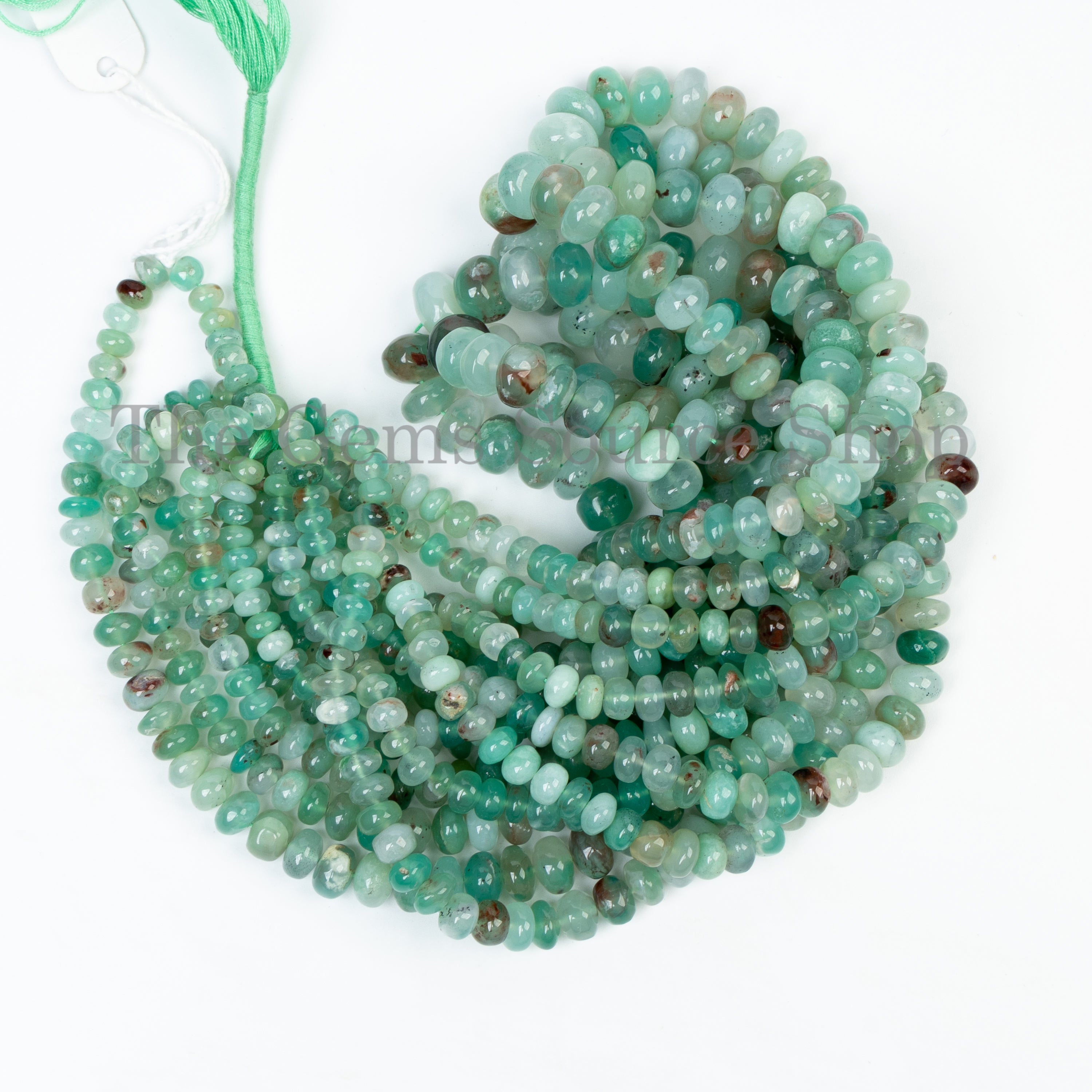 17"-5-11.5mm Genuine Aqua Chalcedony Smooth Rondelle Shape Beads Strand for Wholesale Jewelry