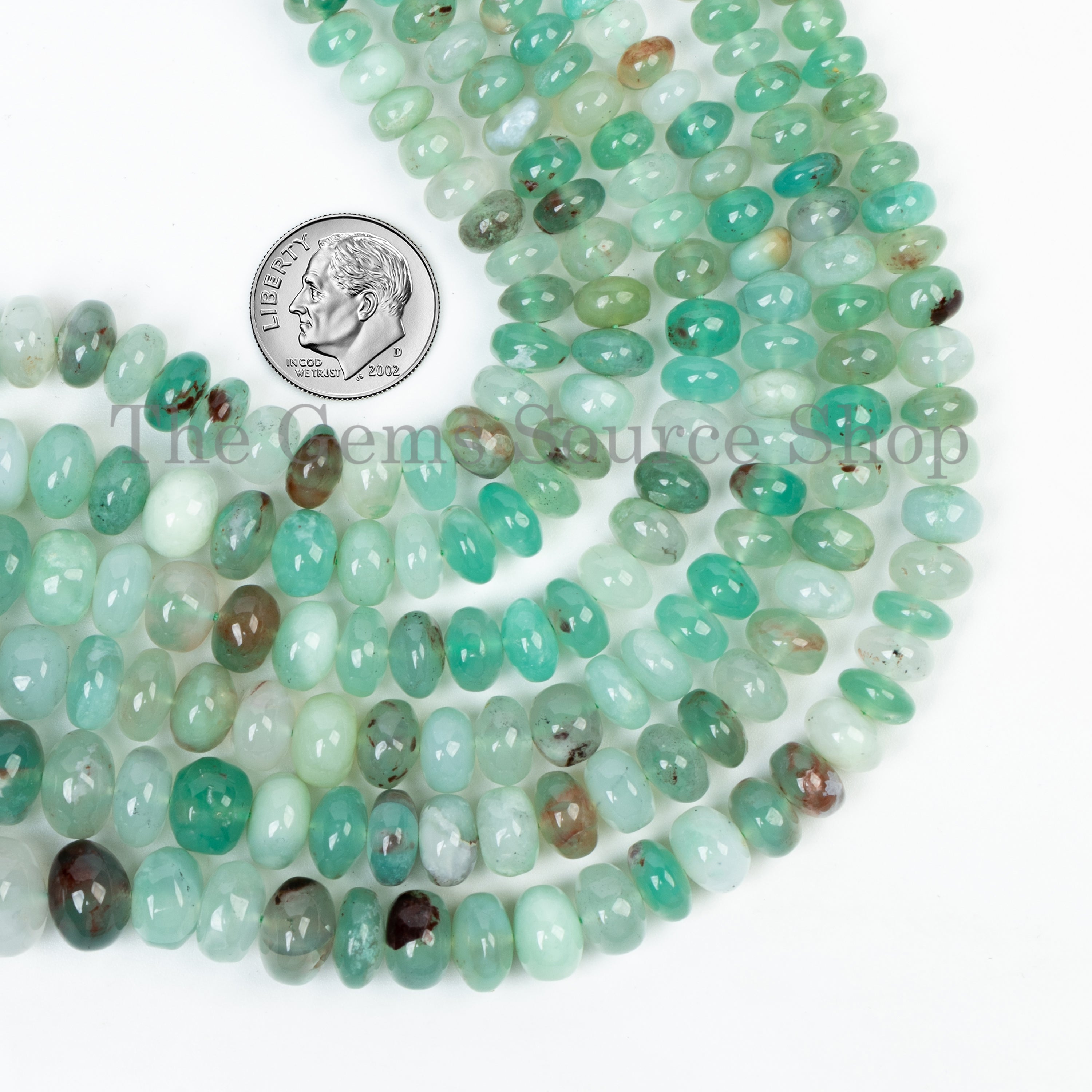 17"-5-11.5mm Genuine Aqua Chalcedony Smooth Rondelle Shape Beads Strand for Wholesale Jewelry