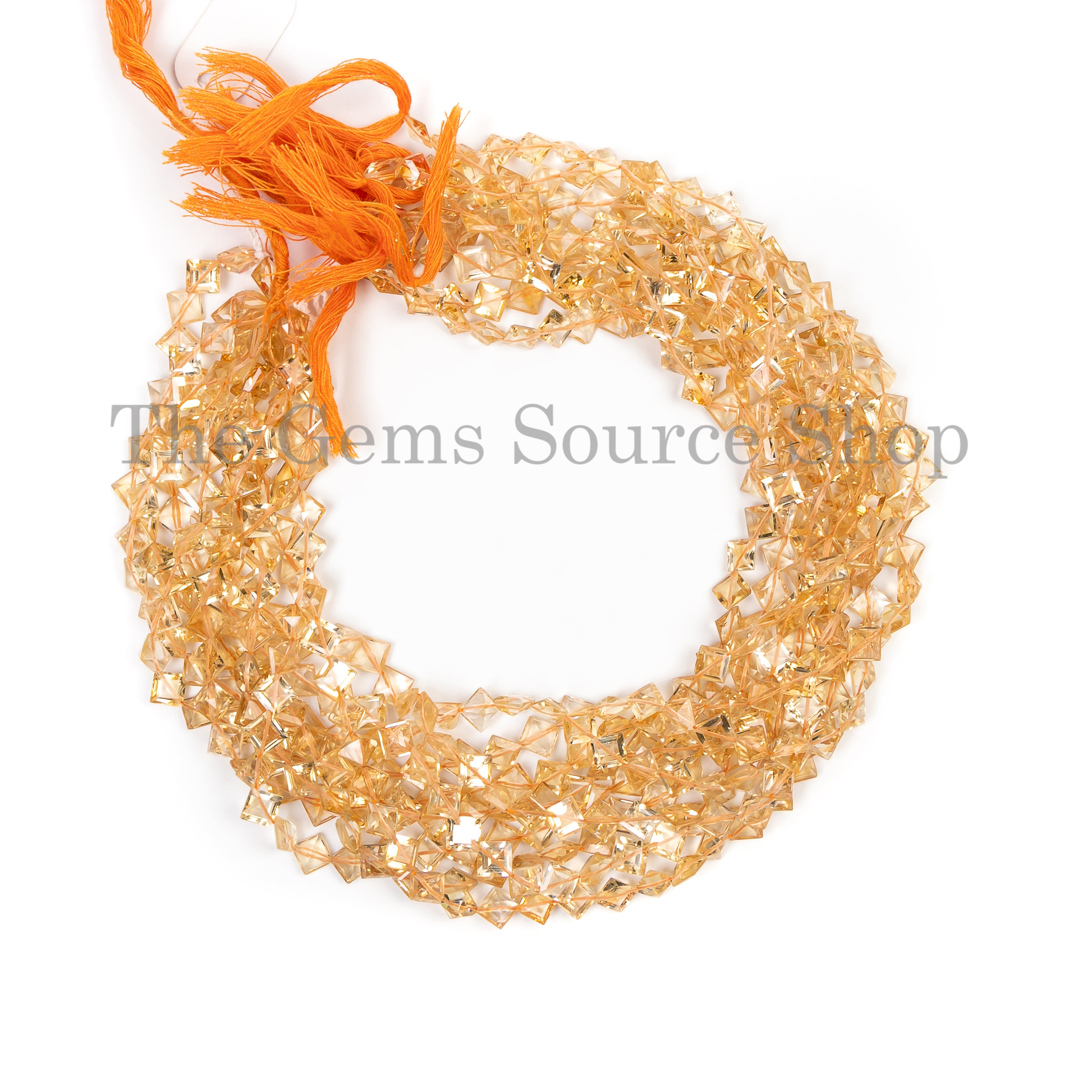 Genuine Citrine Faceted Square Shape Diagonal Drilled Gemstone Beads Strand-14"-5-6mm