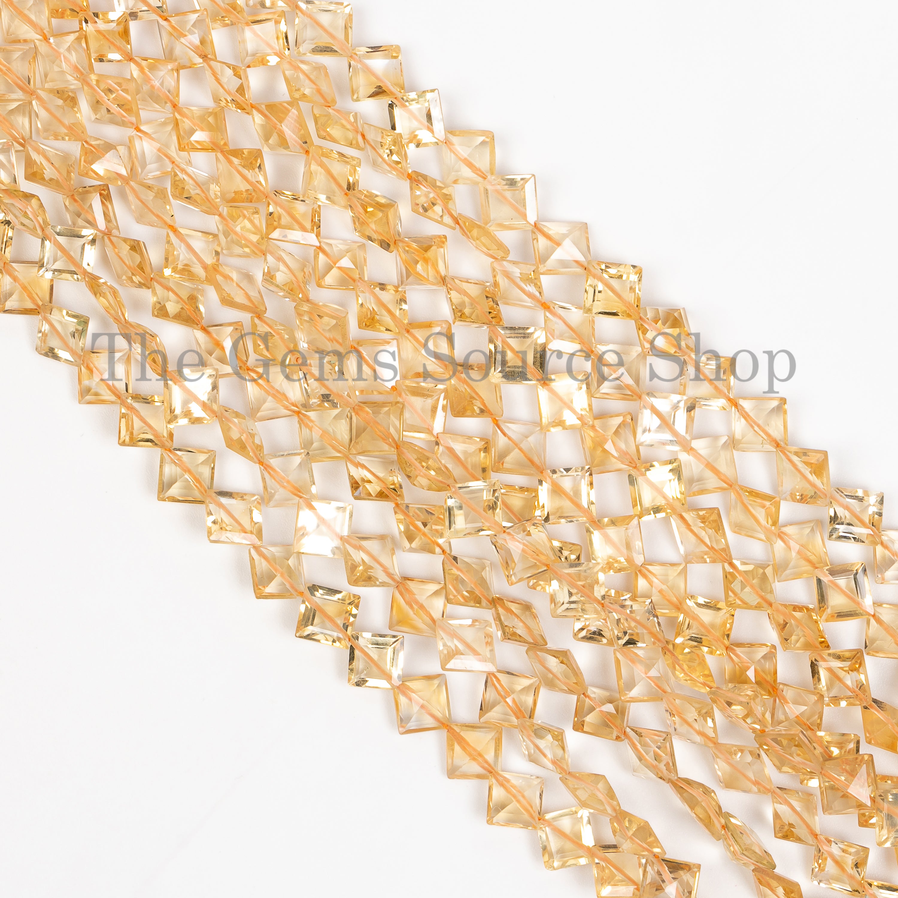 Genuine Citrine Faceted Square Shape Diagonal Drilled Gemstone Beads Strand-14"-5-6mm