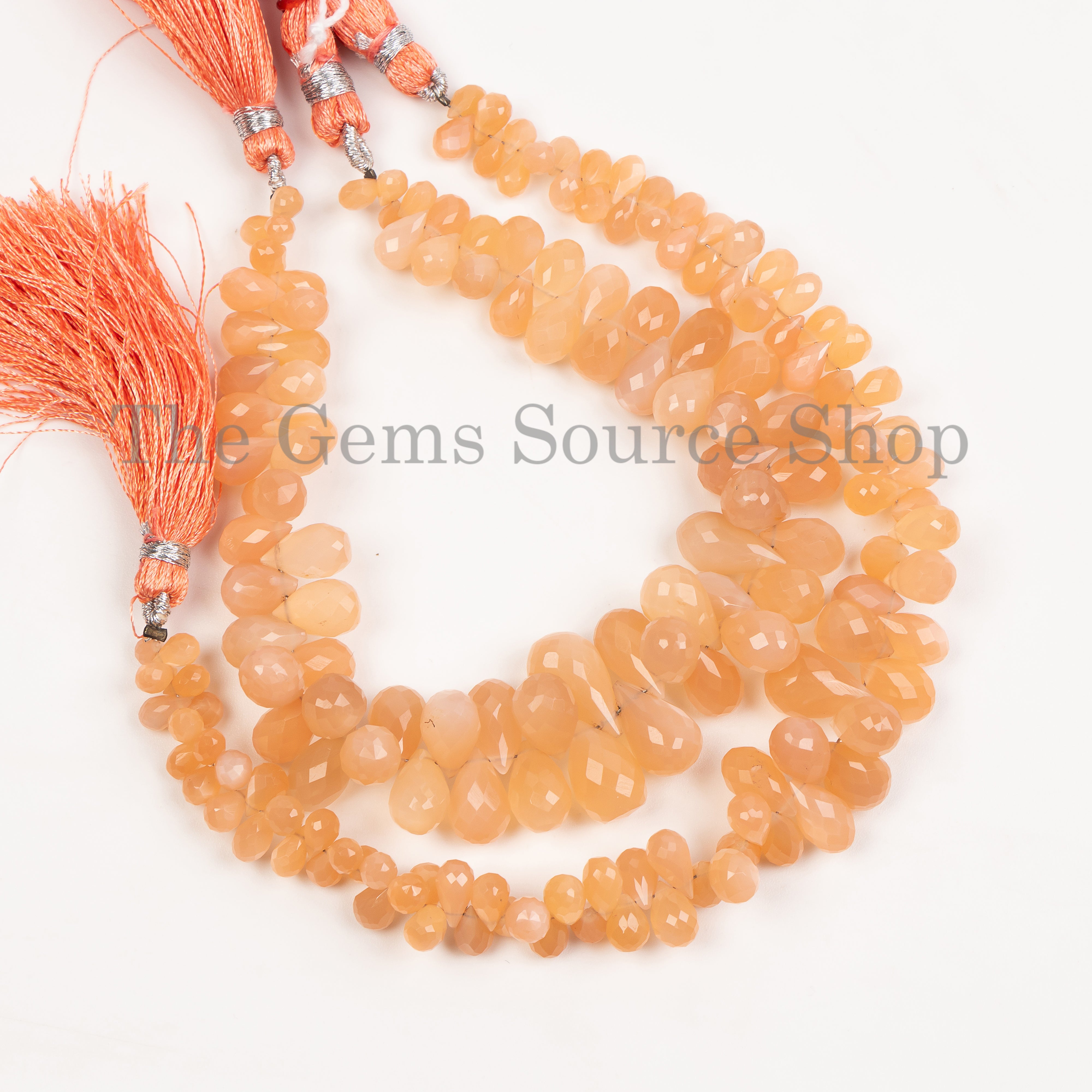 4x6-8x14mm-7" Genuine Peach Moonstone Faceted Drop Shape Wholesale Beads Strand