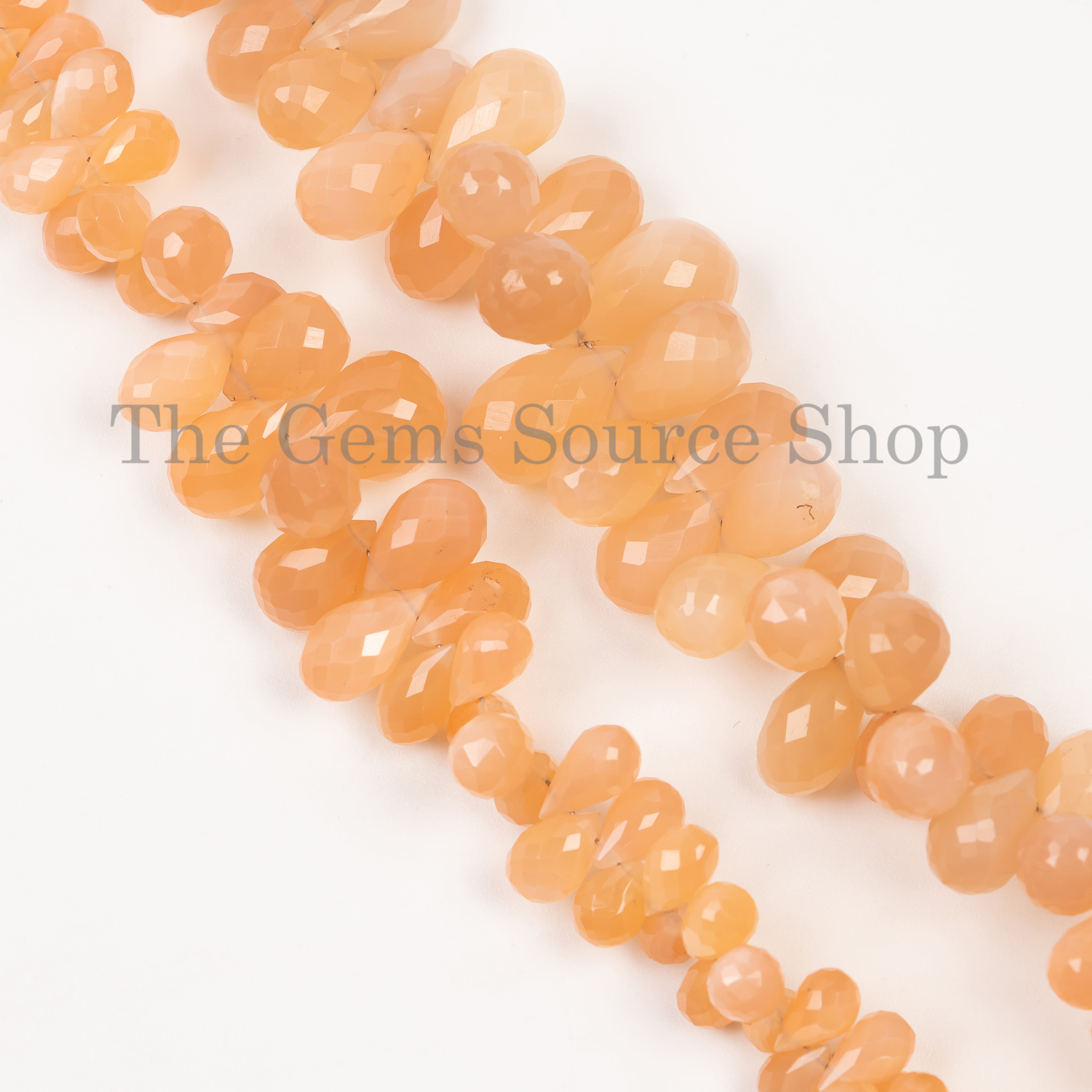 4x6-8x14mm-7" Genuine Peach Moonstone Faceted Drop Shape Wholesale Beads Strand