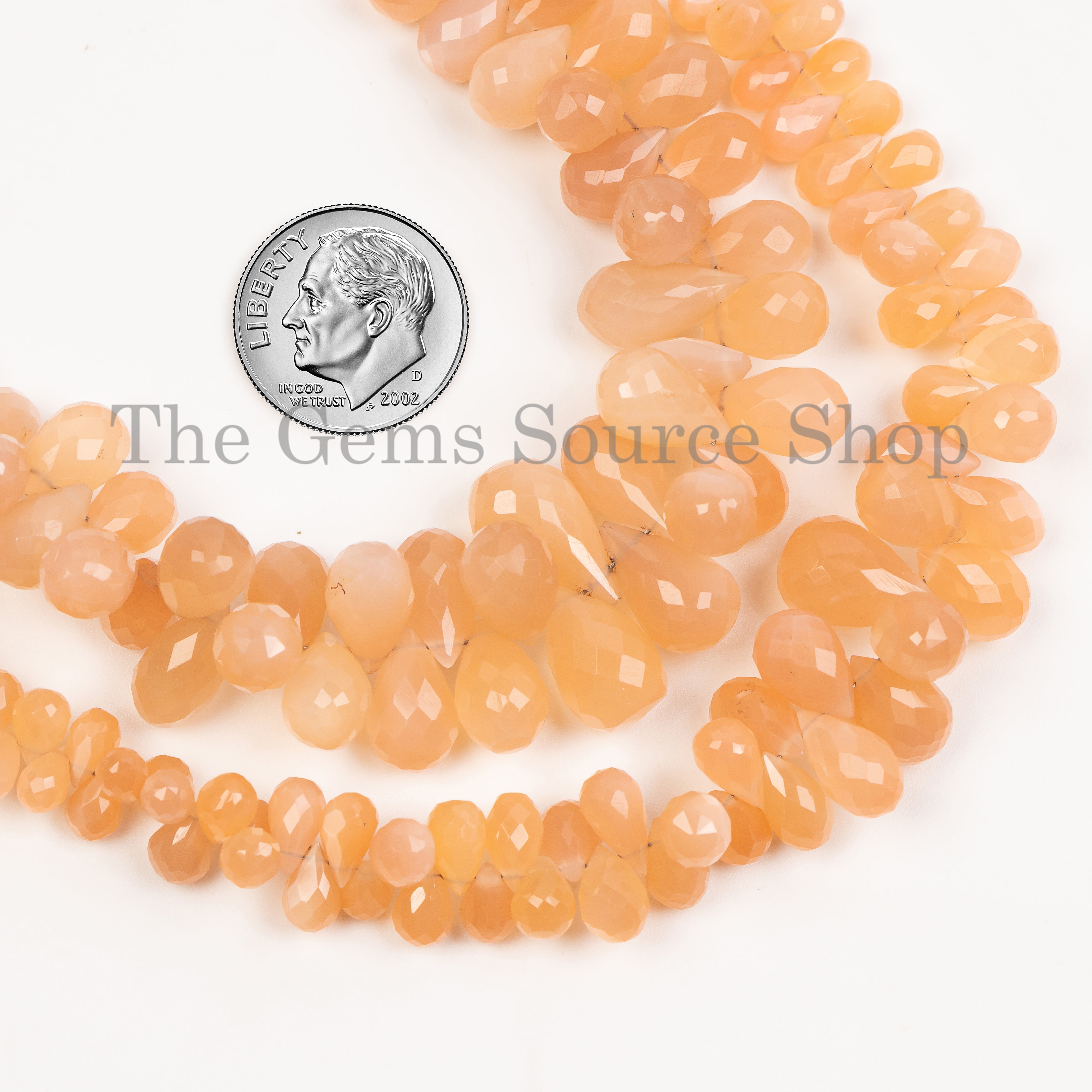 4x6-8x14mm-7" Genuine Peach Moonstone Faceted Drop Shape Wholesale Beads Strand