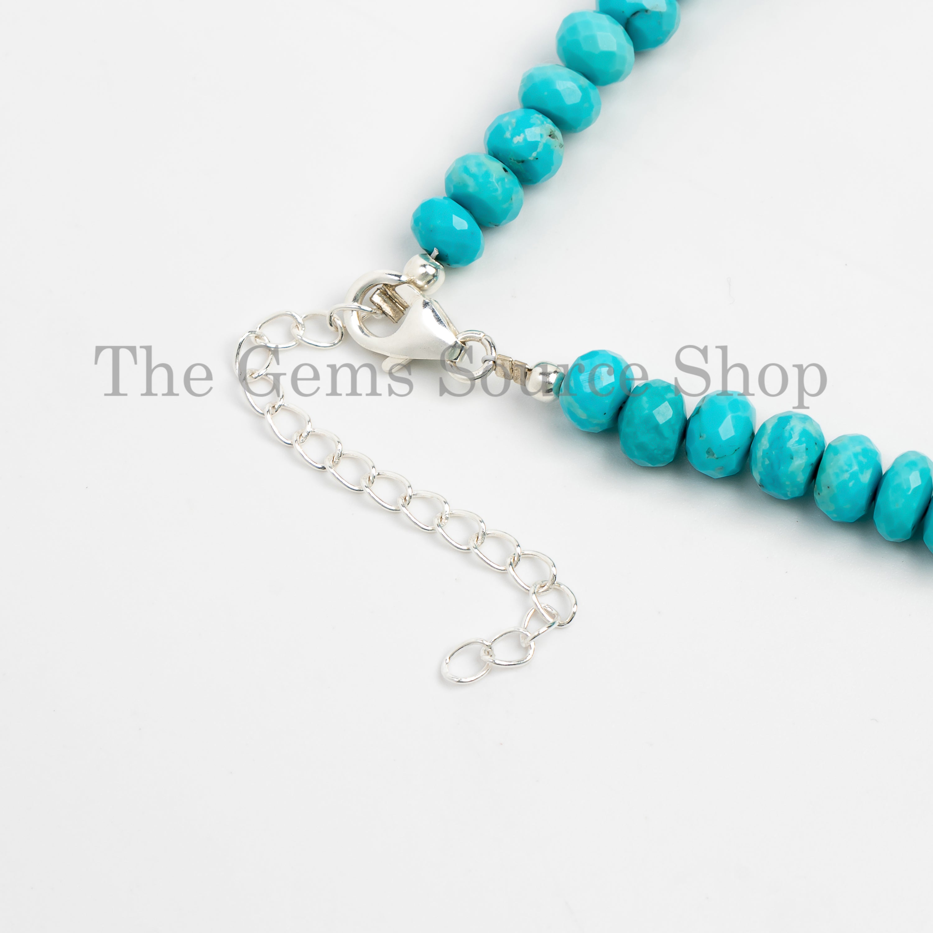 17" Genuine Turquoise Faceted Rondelle Beaded Handcrafted Necklace with 925 Silver Hook