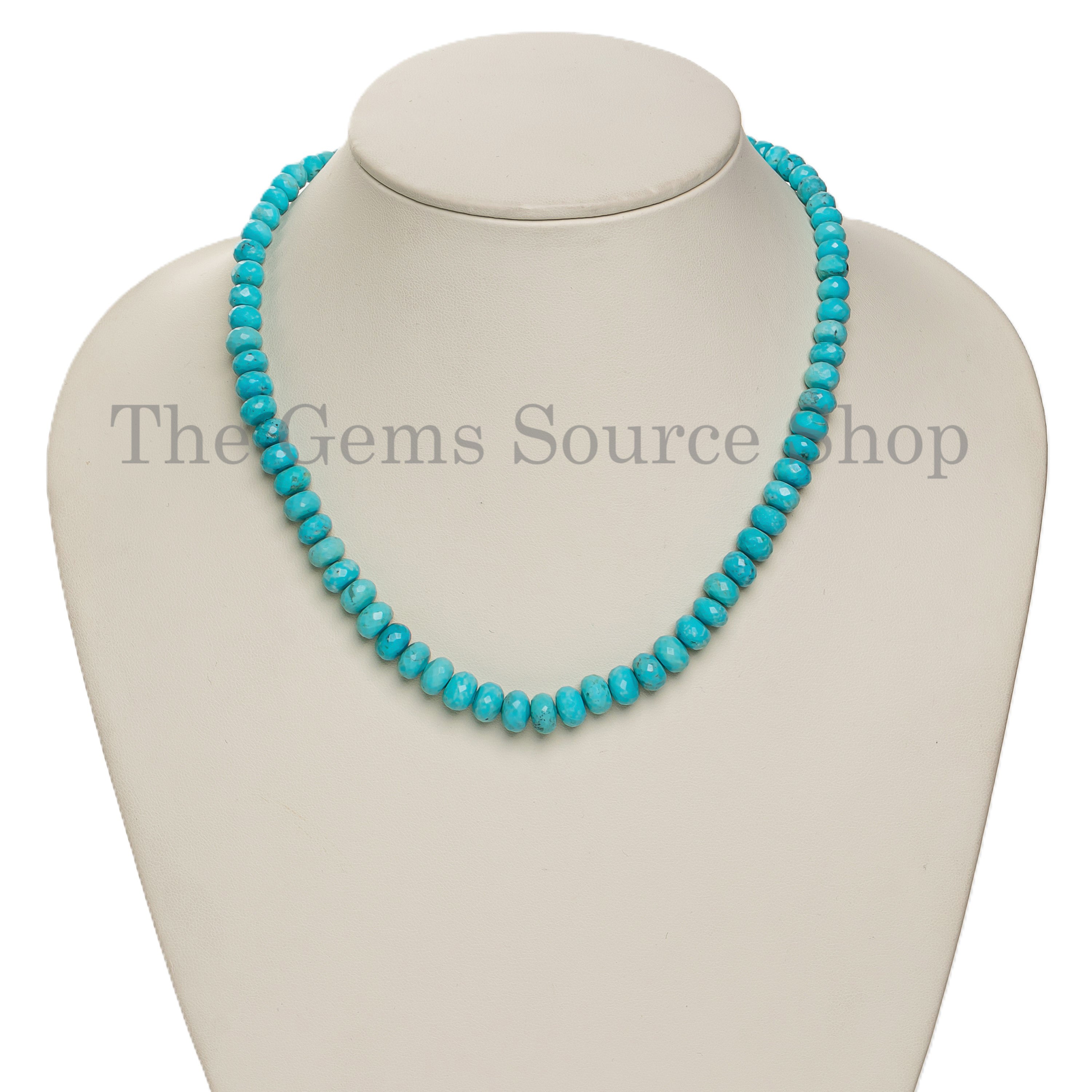 17" Genuine Turquoise Faceted Rondelle Beaded Handcrafted Necklace with 925 Silver Hook