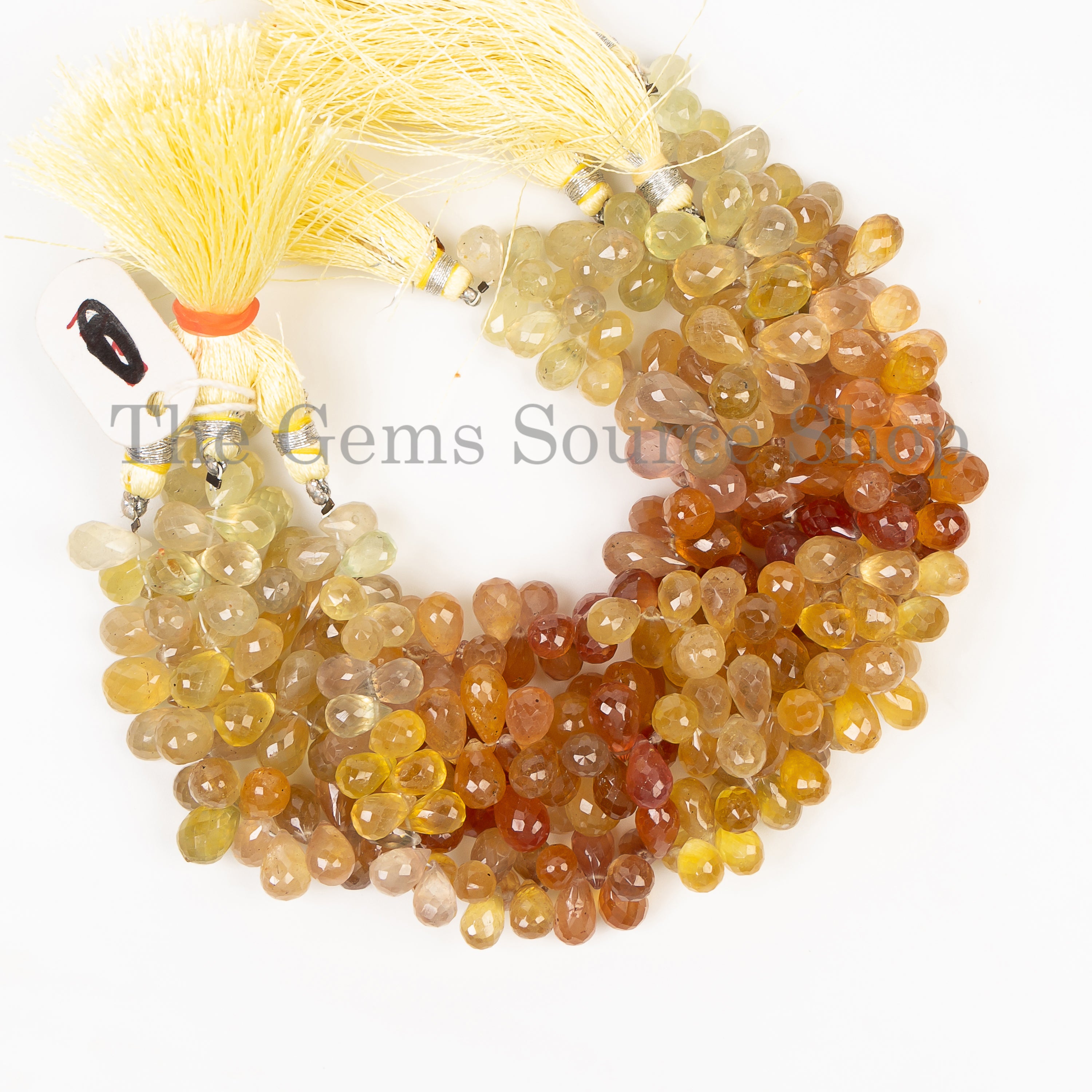 Genuine Yellow Sapphire Faceted Drop Top Drilled Gemstone Beads Strand-7"-6x8-6x11mm