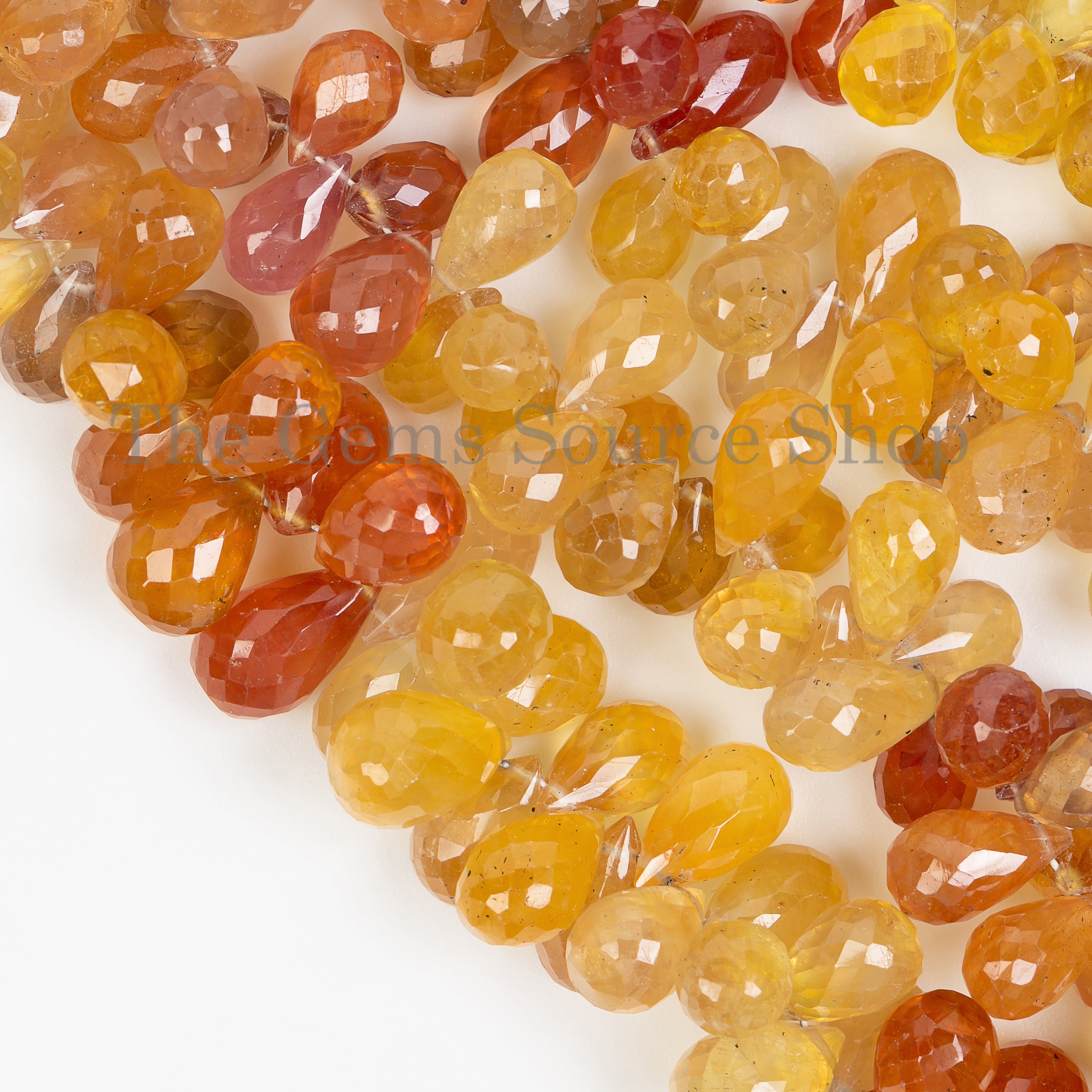 Genuine Yellow Sapphire Faceted Drop Top Drilled Gemstone Beads Strand-7"-6x8-6x11mm