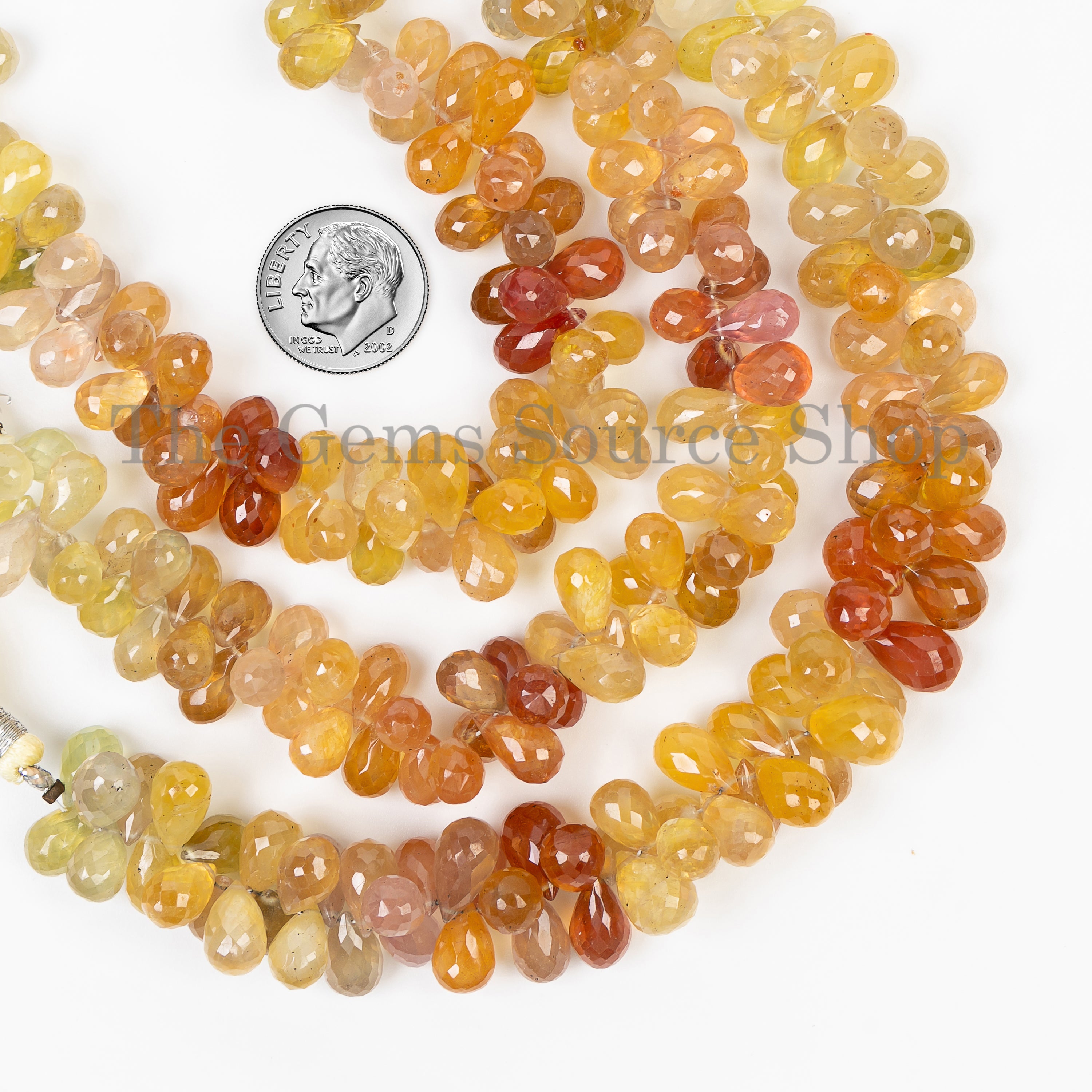 Genuine Yellow Sapphire Faceted Drop Top Drilled Gemstone Beads Strand-7"-6x8-6x11mm