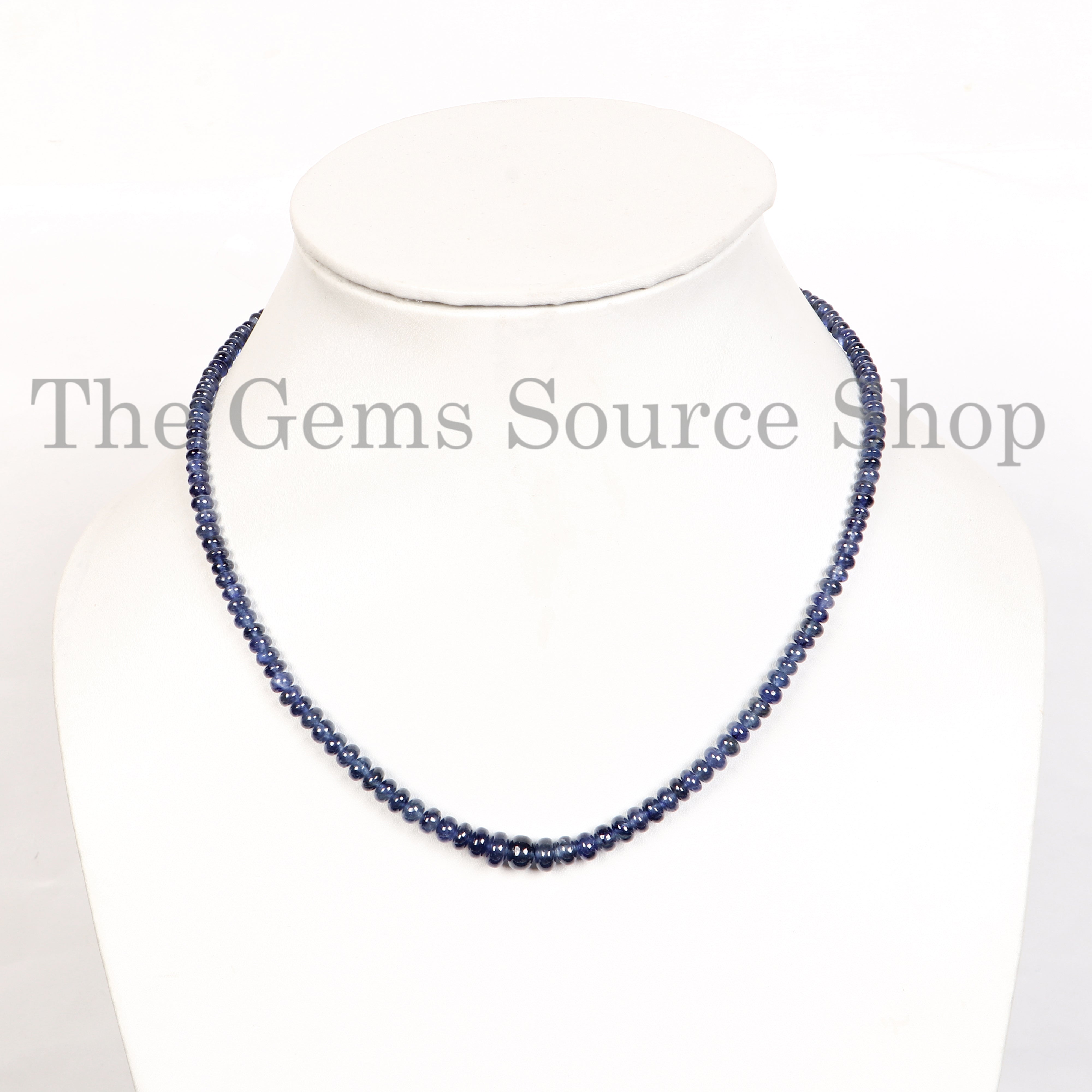 Glass Filled Blue Sapphire Rondelle Beaded Necklace for Women- Handcrafted Gift for Her