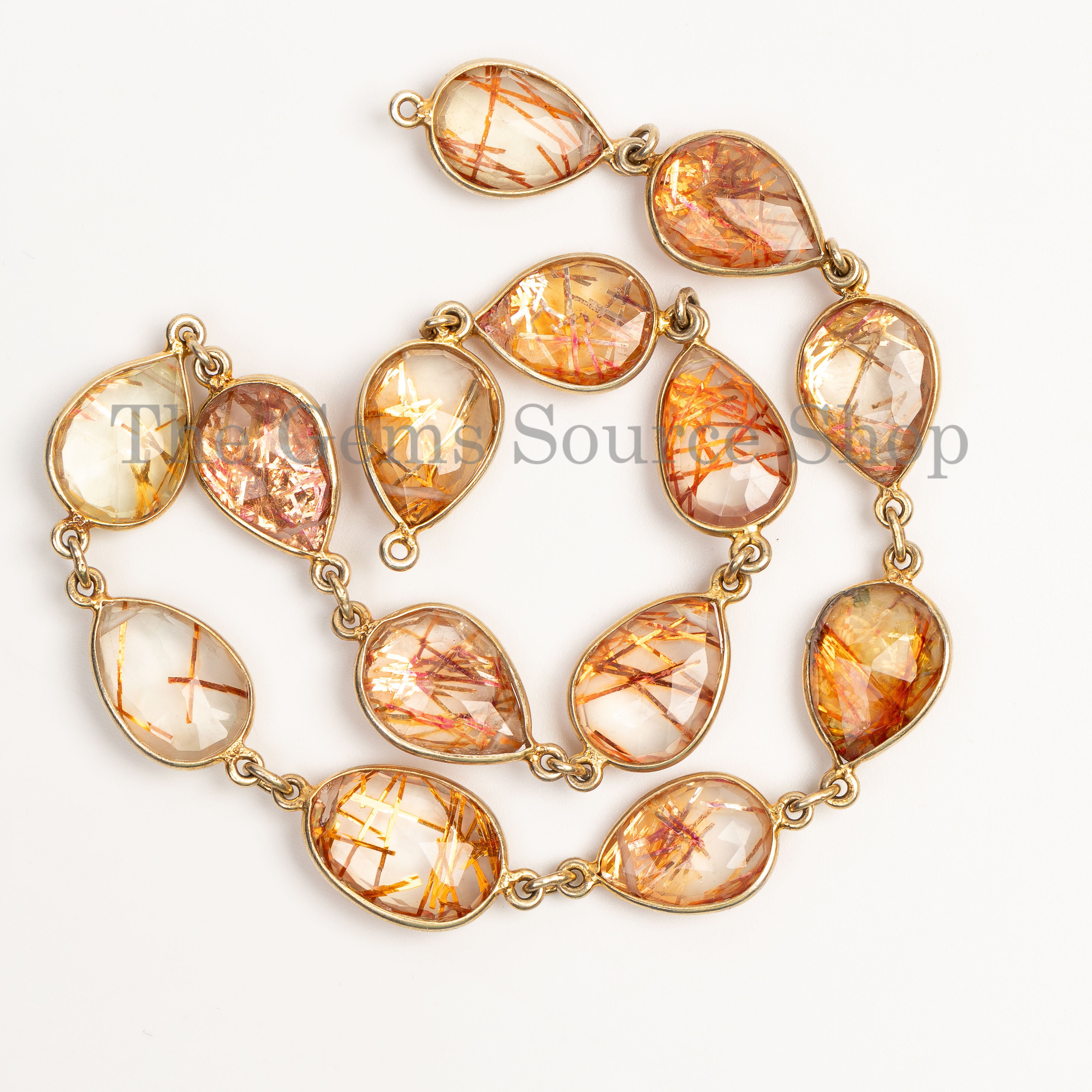 12x16mm Natural Golden Rutile Faceted Mix Shapes Beads in 925 Bezel for Jewelry-16" Strand