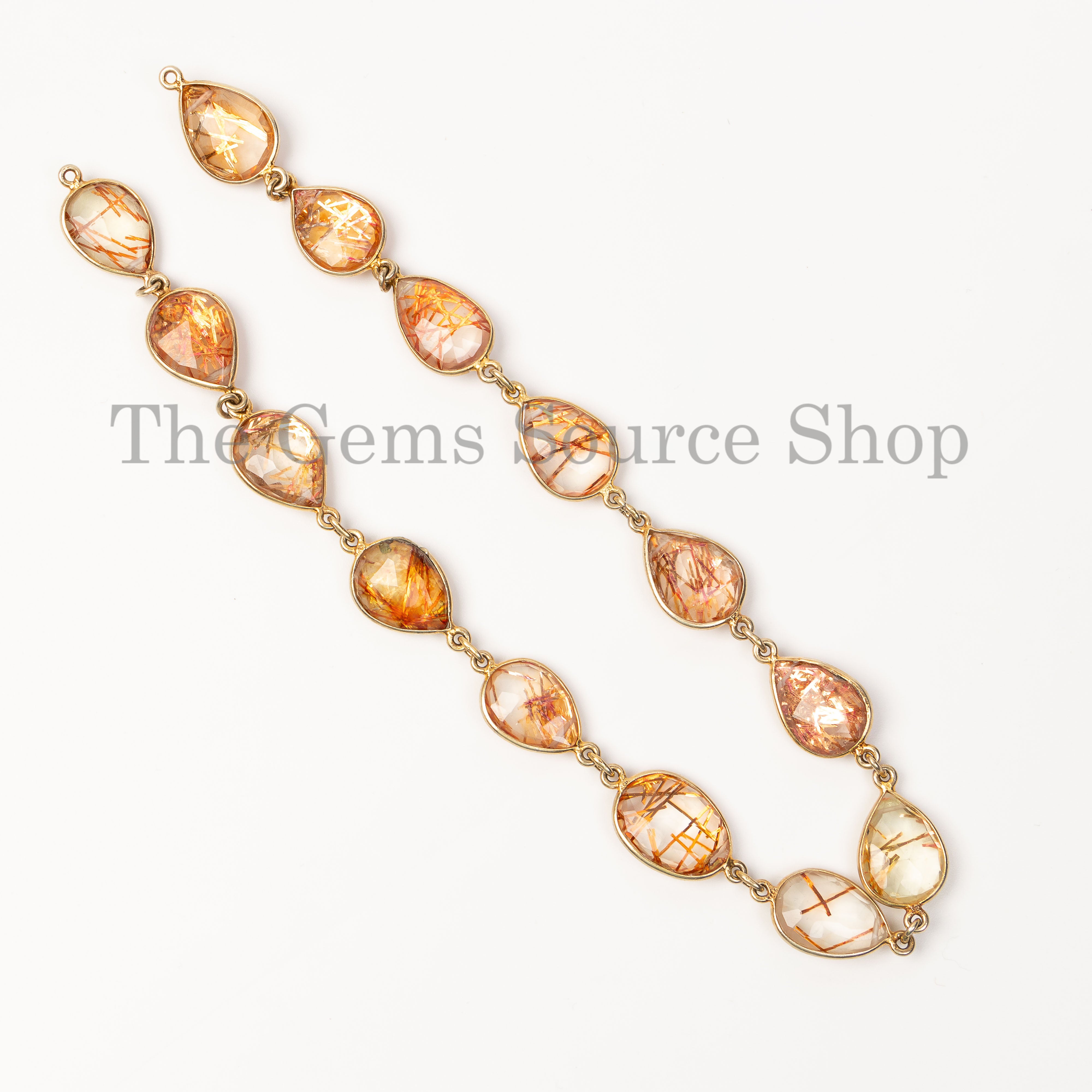 12x16mm Natural Golden Rutile Faceted Mix Shapes Beads in 925 Bezel for Jewelry-16" Strand