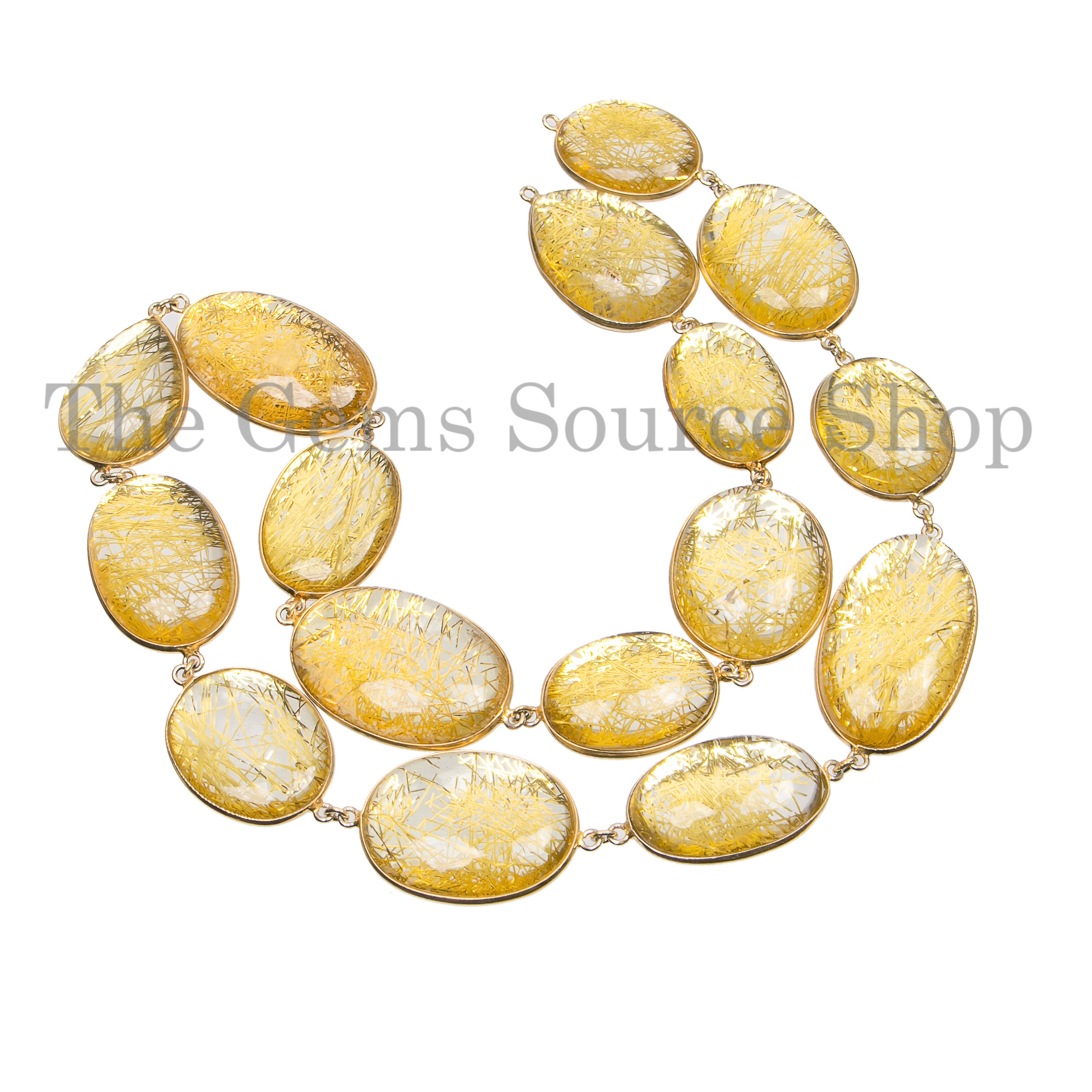 Golden Rutile Smooth Multiple Shape Beads in 925 Silver Bezel Connector Chain