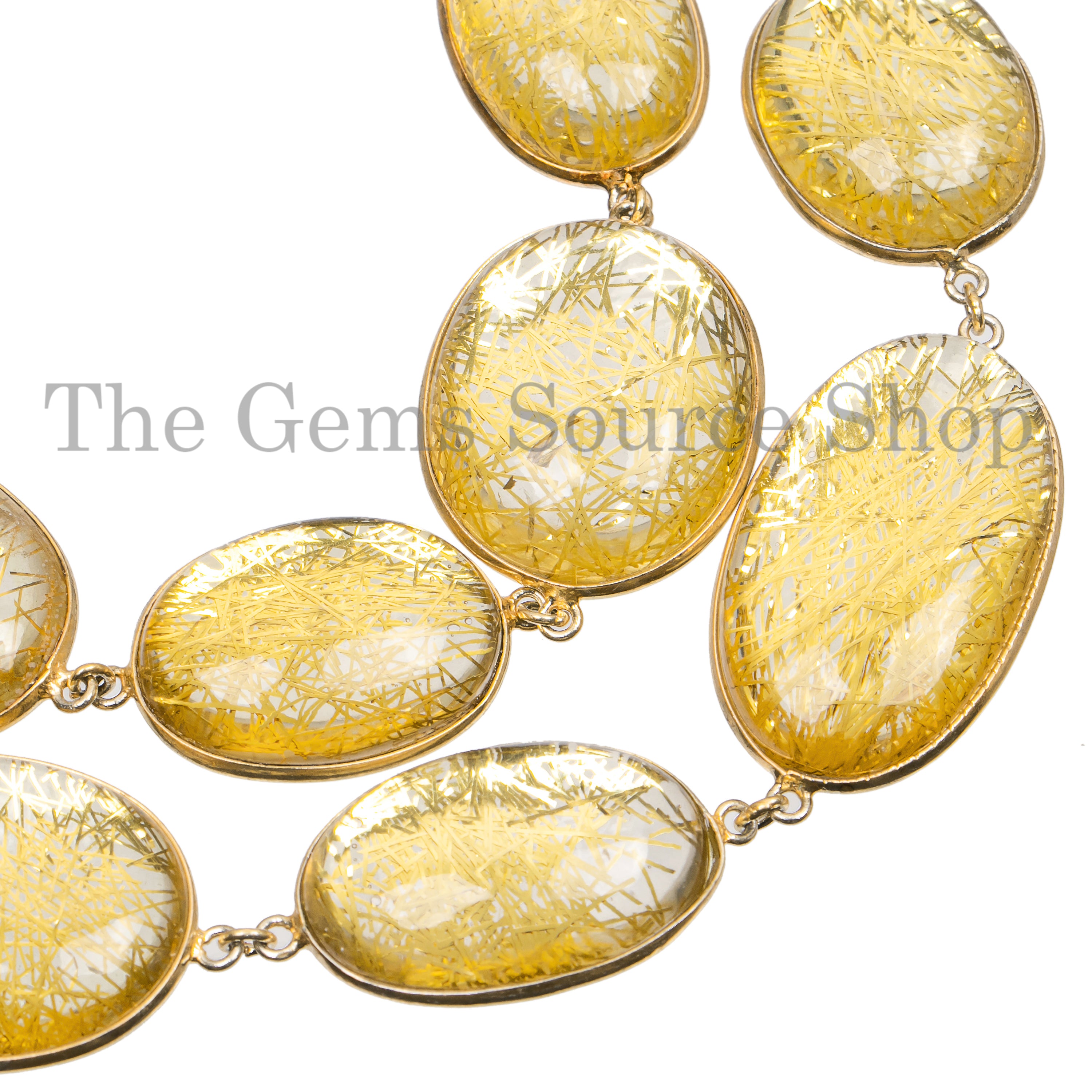 Golden Rutile Smooth Multiple Shape Beads in 925 Silver Bezel Connector Chain