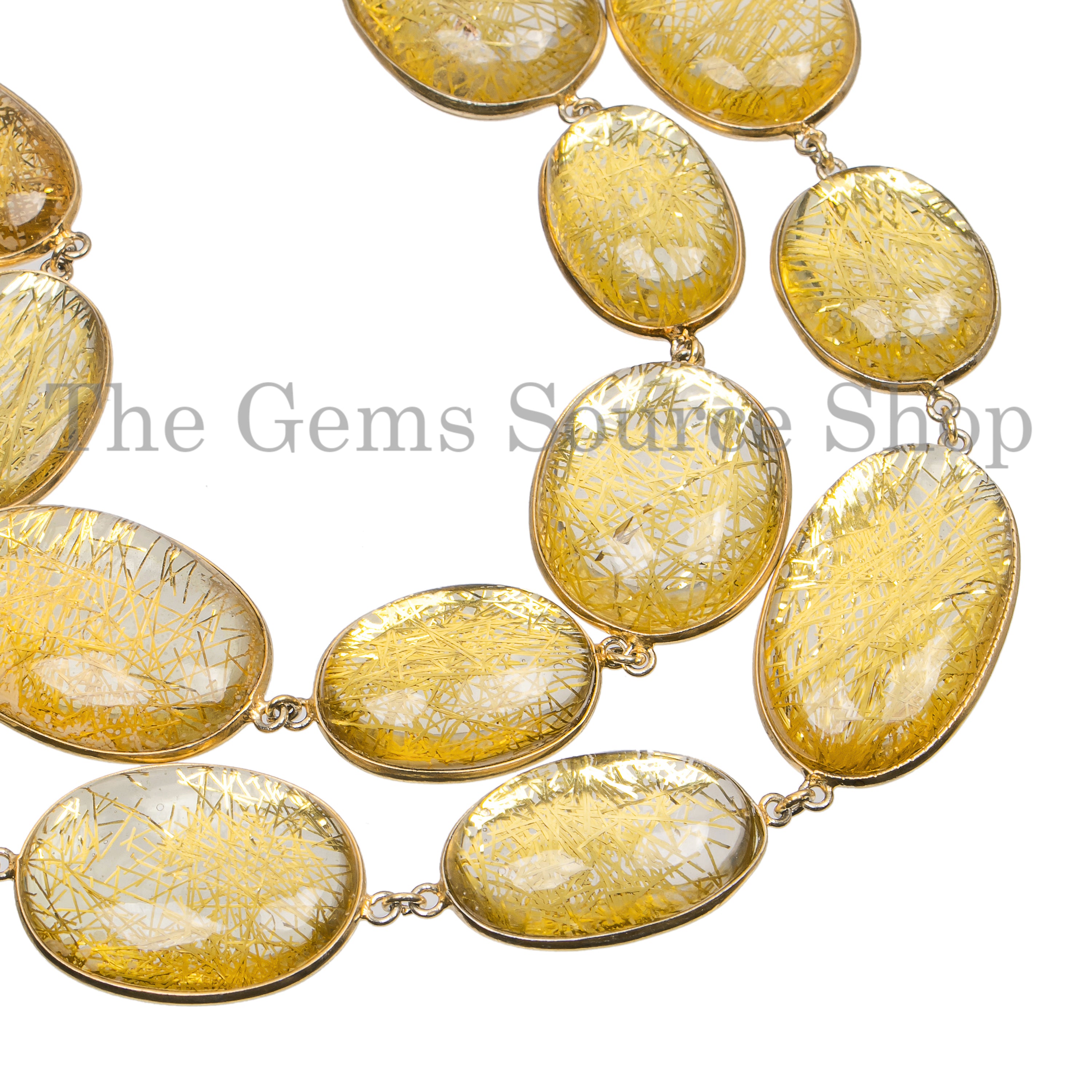 Golden Rutile Smooth Multiple Shape Beads in 925 Silver Bezel Connector Chain