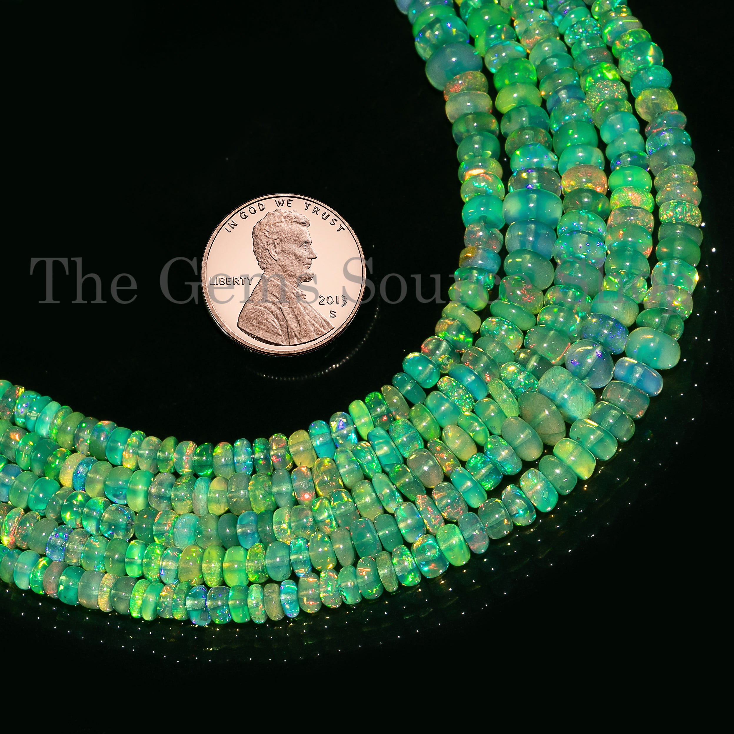 Good Quality Green Dyed Ethiopian Opal Smooth Rondelle Shape Beads Strand 3-5mm-17"