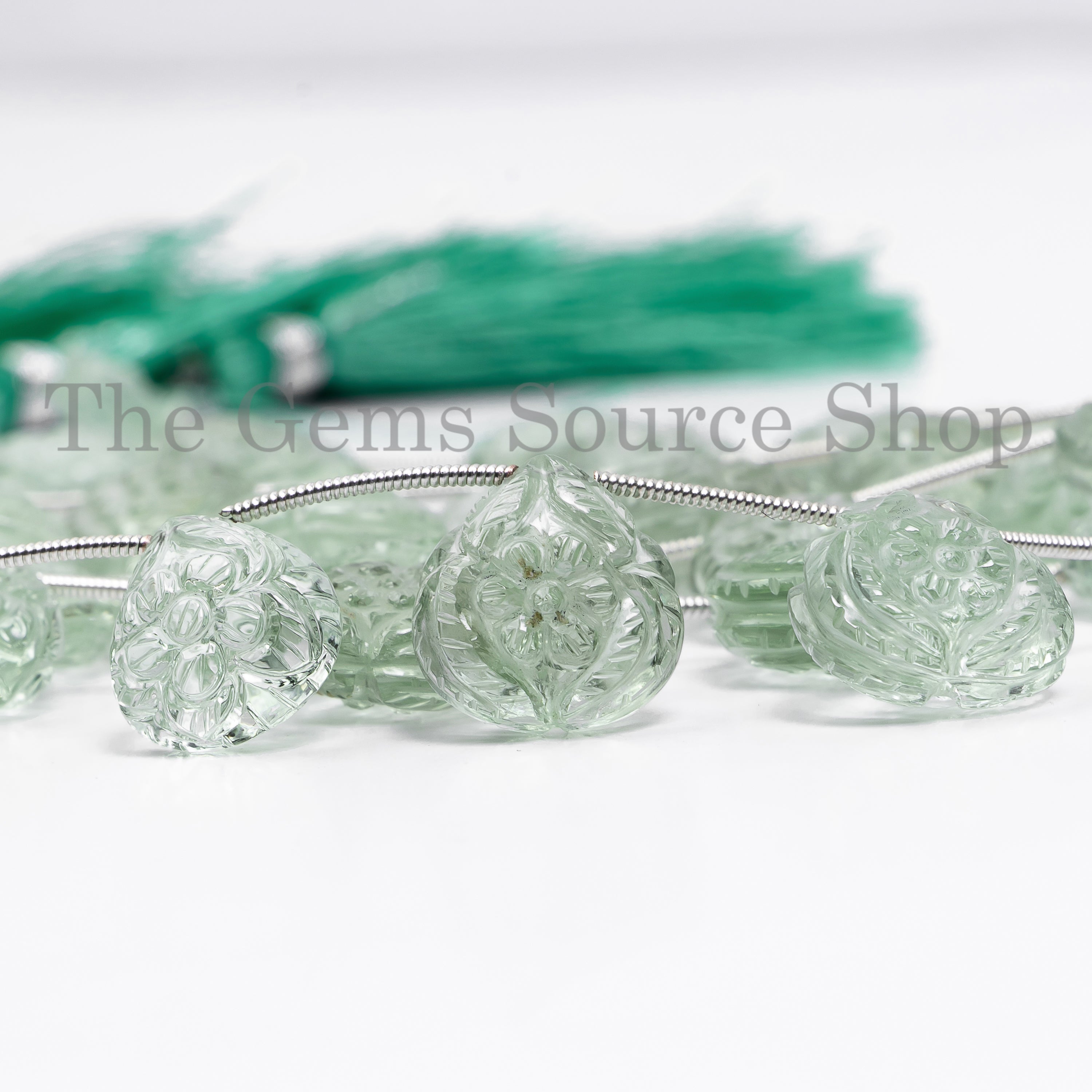 Green Amethyst Flower Carved Heart Shape 11x15mm Gemstone Bulk Beads 5" Strand