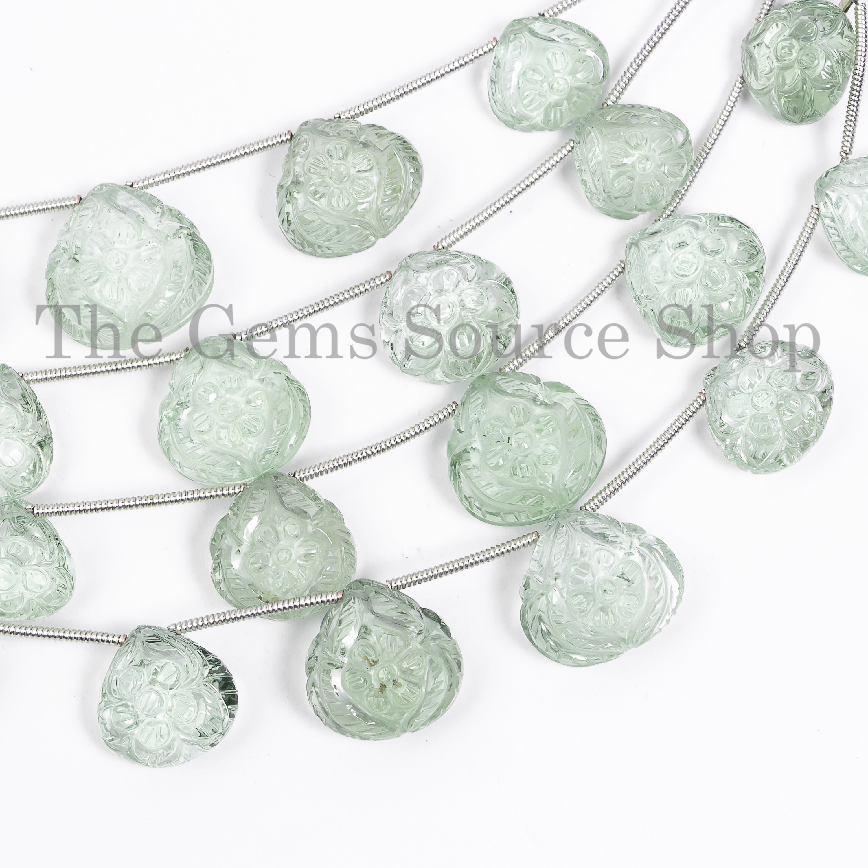 Green Amethyst Flower Carved Heart Shape 11x15mm Gemstone Bulk Beads 5" Strand