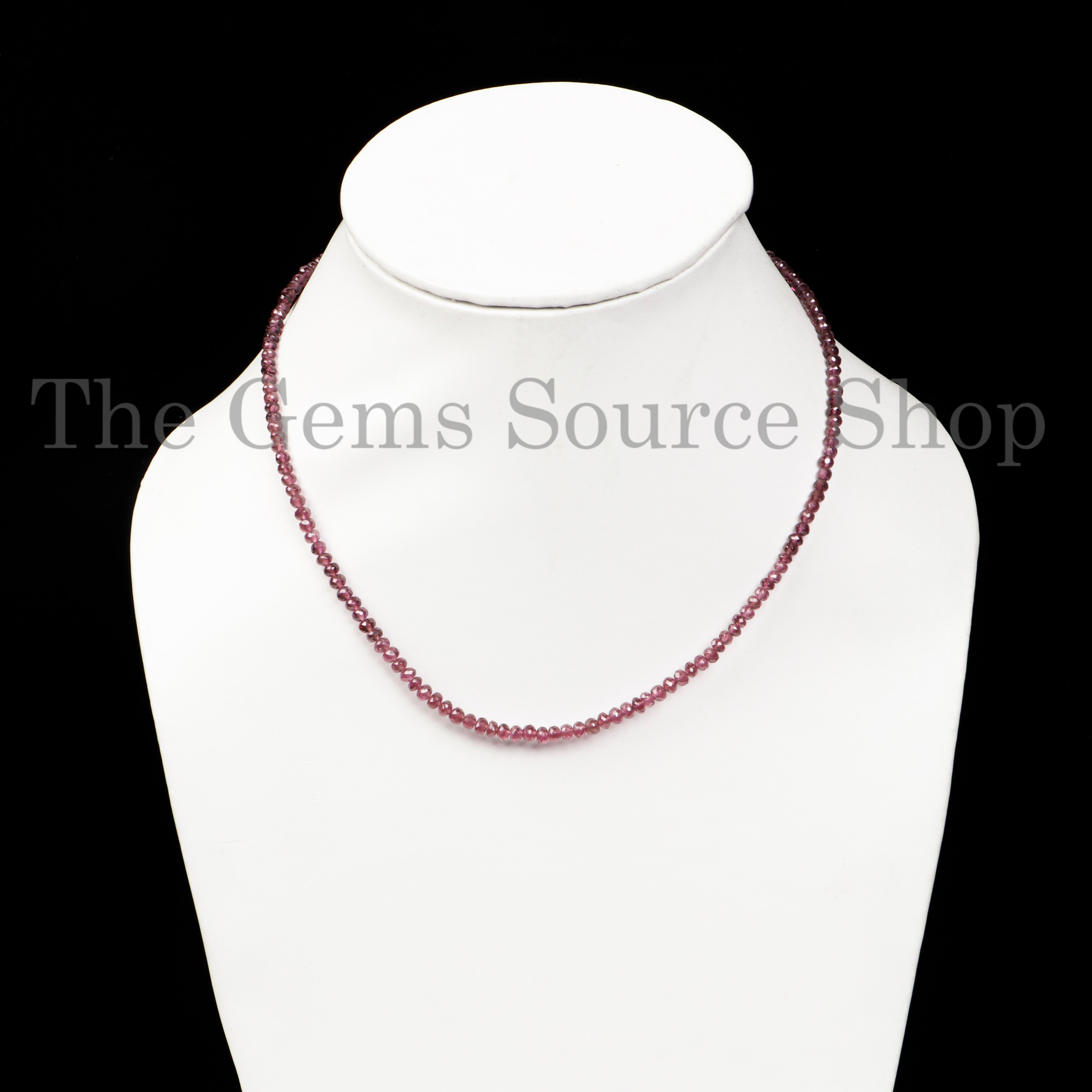 Handcrafted Natural Rhodolite Garnet Rondelle Beaded Necklace- Tiny Beads Jewelry