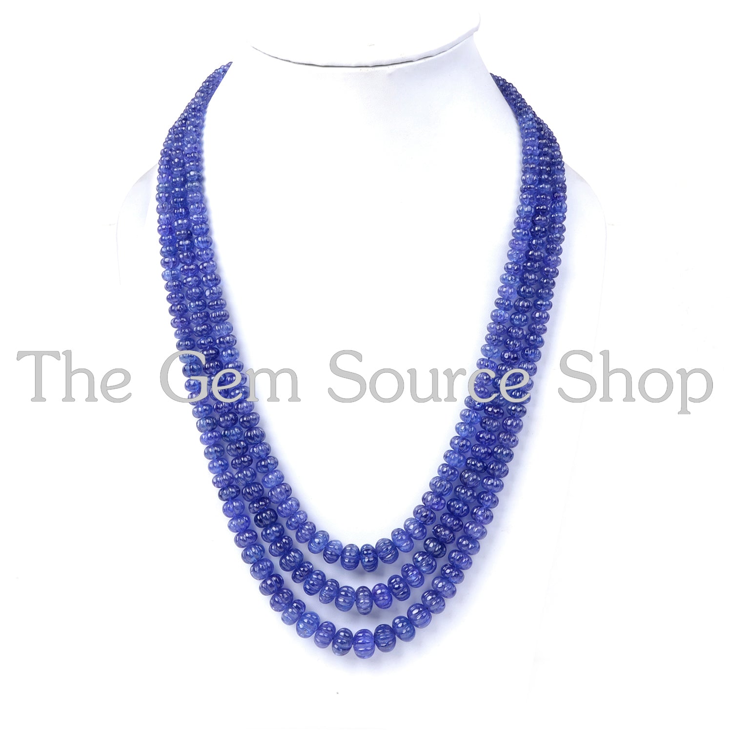 Handcrafted Tanzanite Pumpkin Carved Beaded Necklace- Heavy Statement Women Jewelry