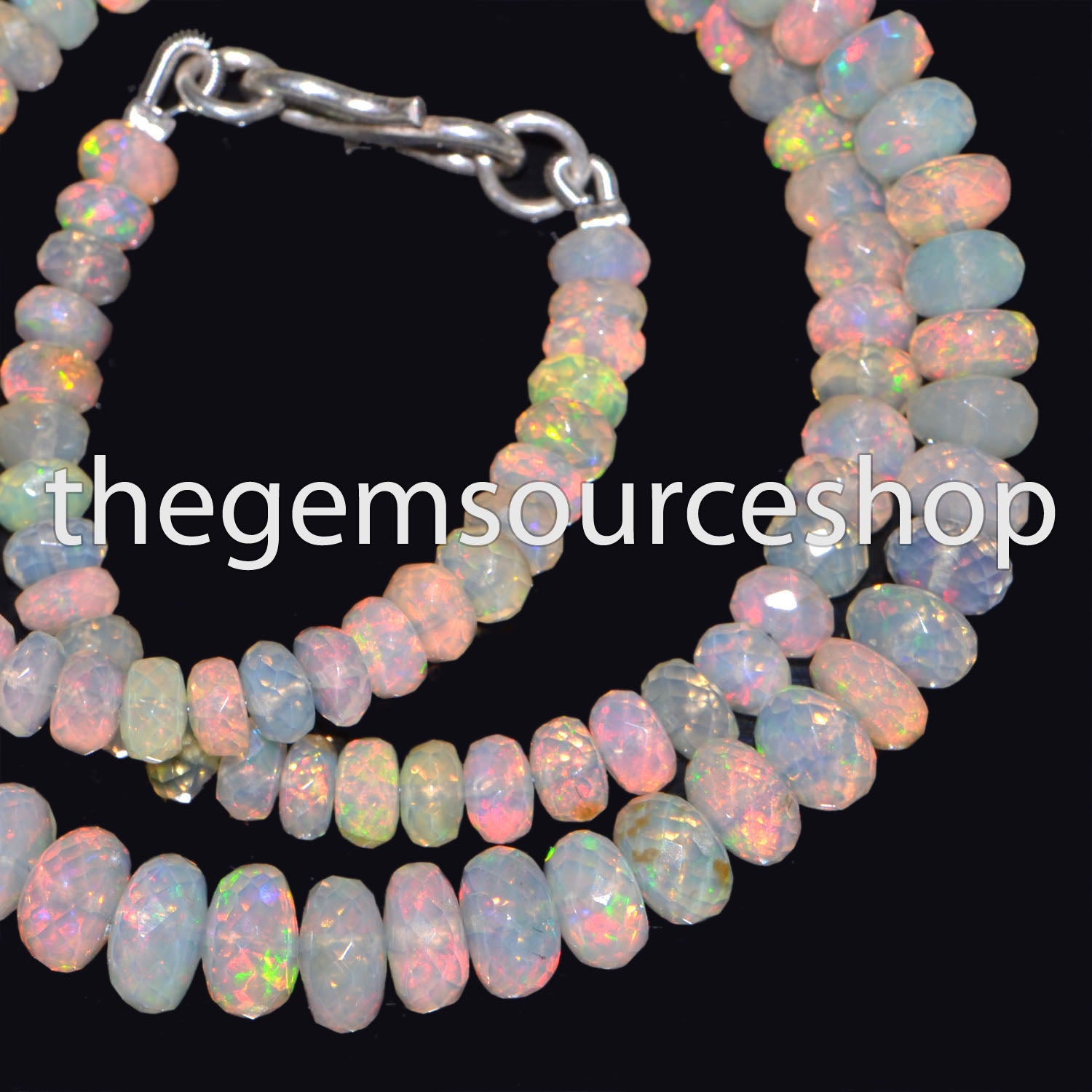 Handmade Flashy Ethiopian Opal Rondelle Beaded Women Necklace with 925 Silver Hook