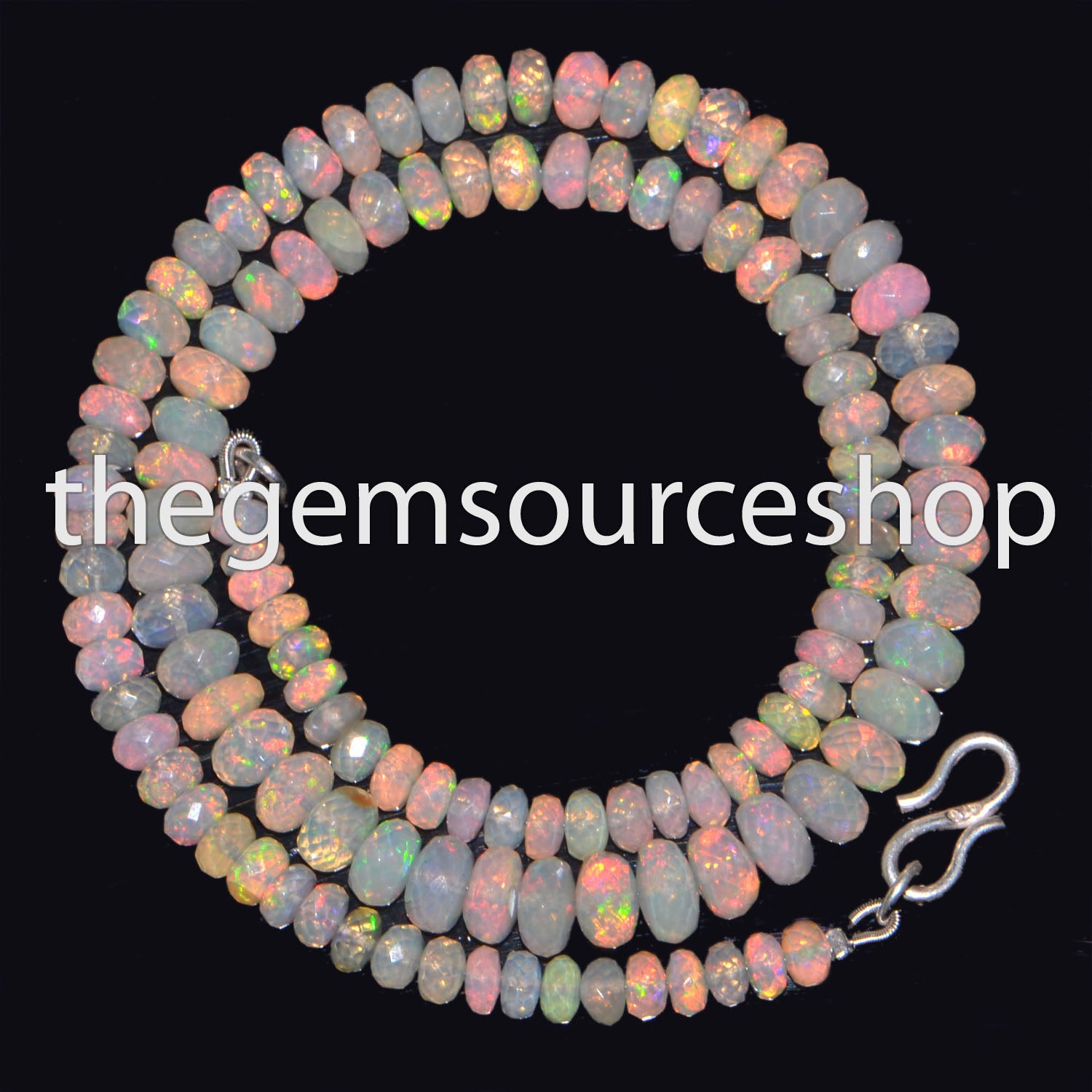 Handmade Flashy Ethiopian Opal Rondelle Beaded Women Necklace with 925 Silver Hook