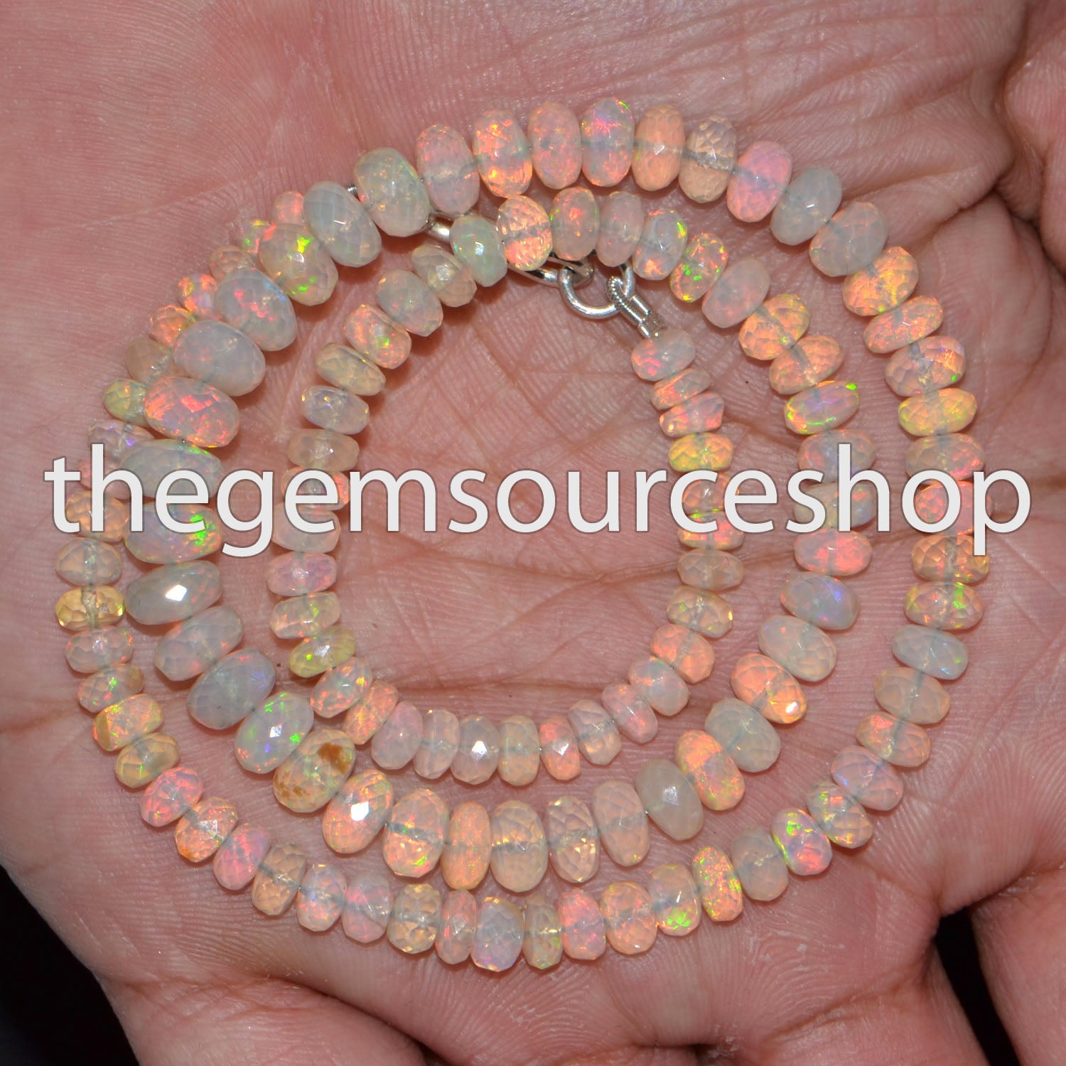 Handmade Flashy Ethiopian Opal Rondelle Beaded Women Necklace with 925 Silver Hook