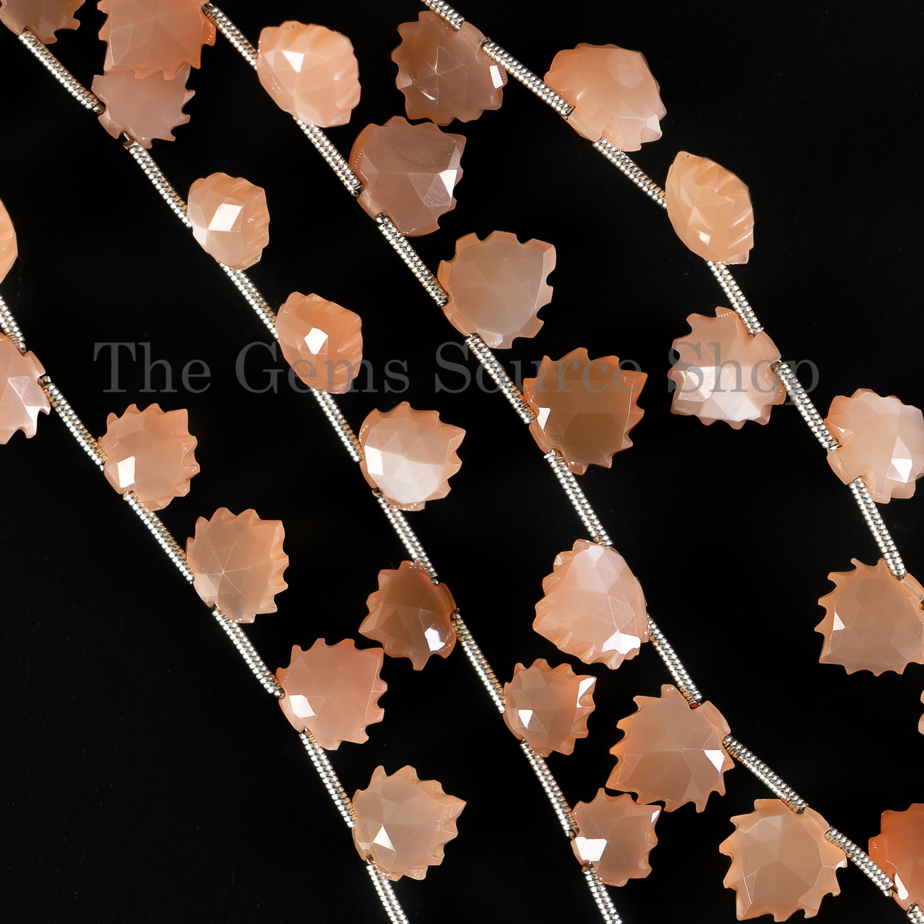 Healing Gemstone- Carved Heart Shape Natural Peach Moonstone Bulk Beads Strand- 9-12mm-8"