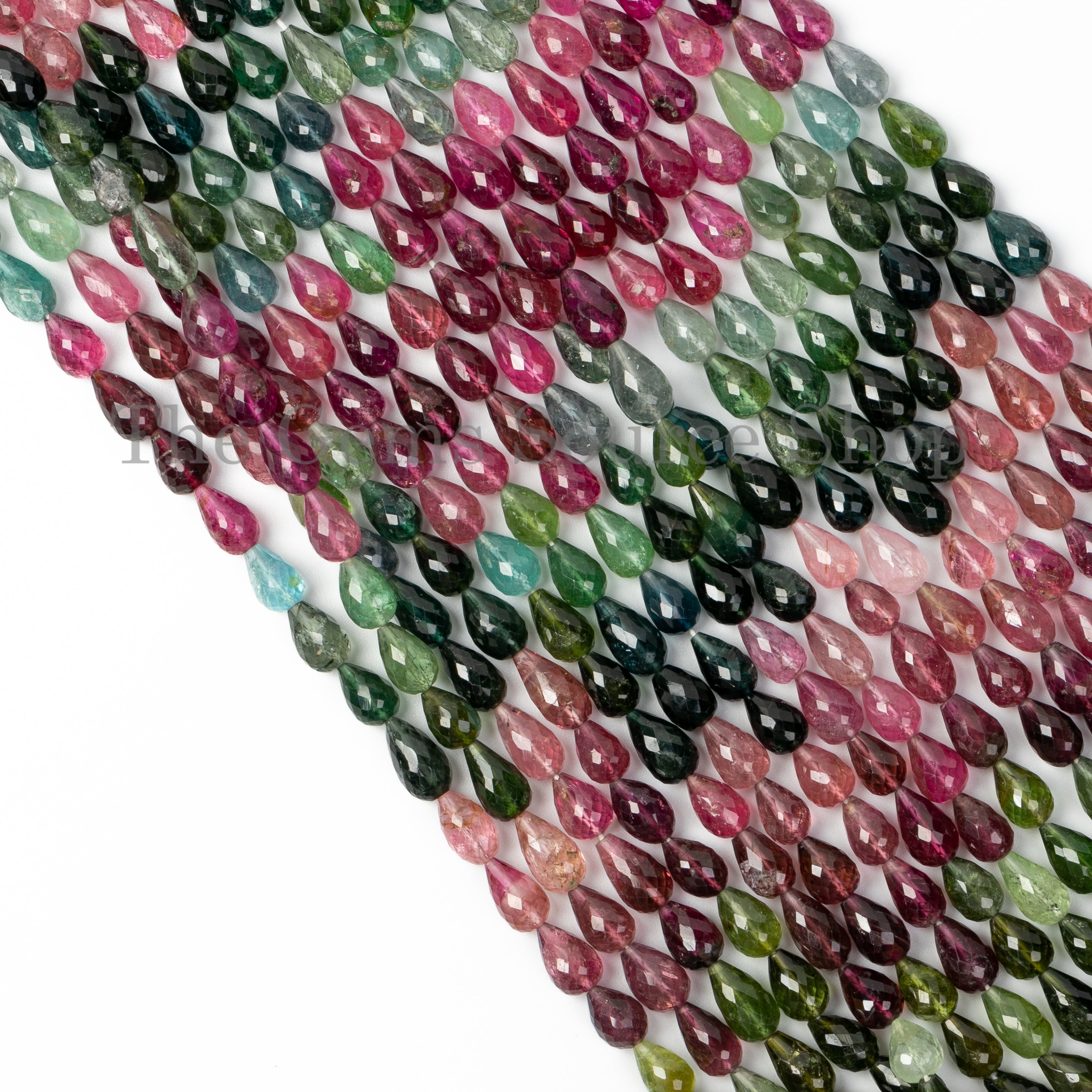 Healing Gemstone- Multi Tourmaline 6x8-7x10mm Briolette Drops Wholesale Beads 16" Strand