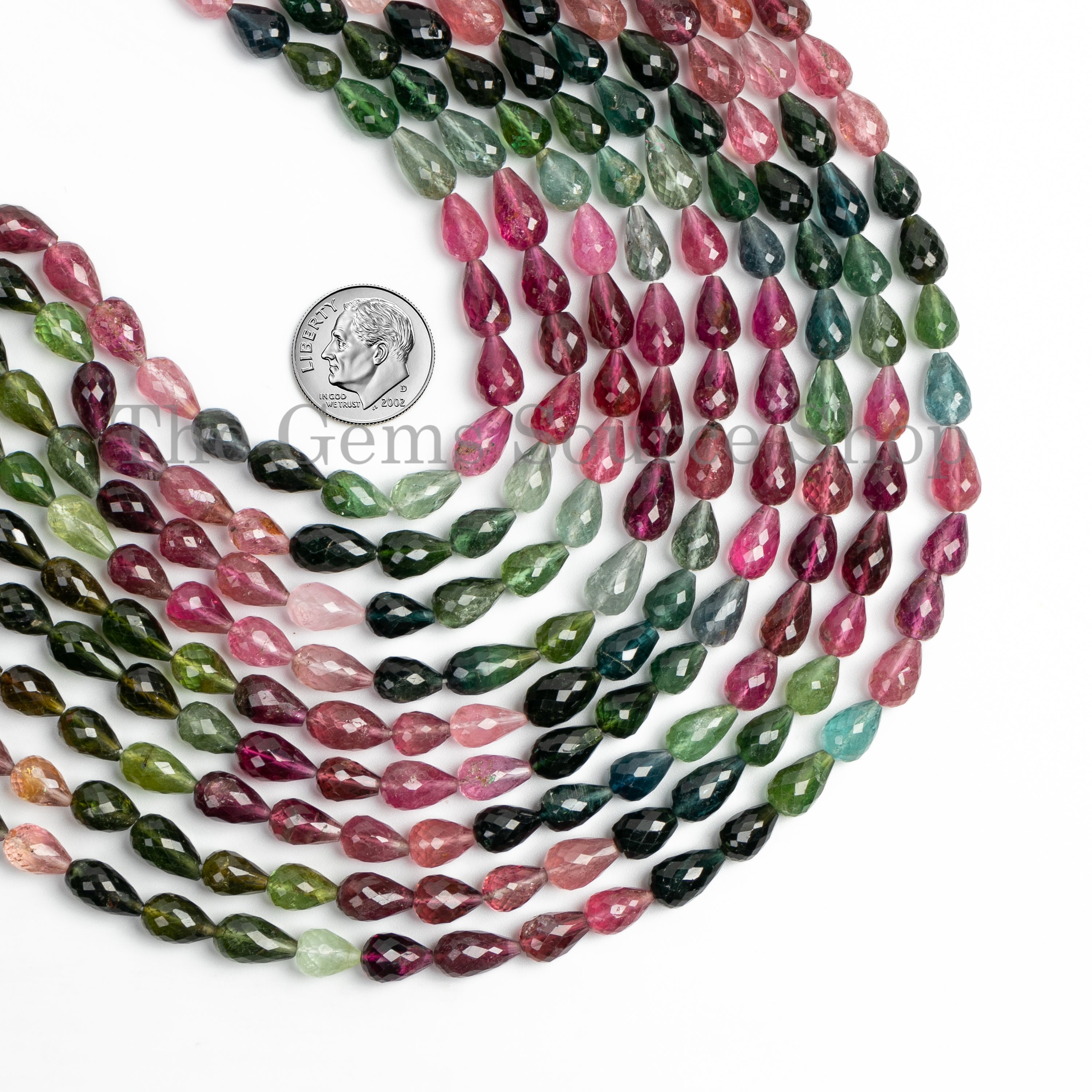 Healing Gemstone- Multi Tourmaline 6x8-7x10mm Briolette Drops Wholesale Beads 16" Strand