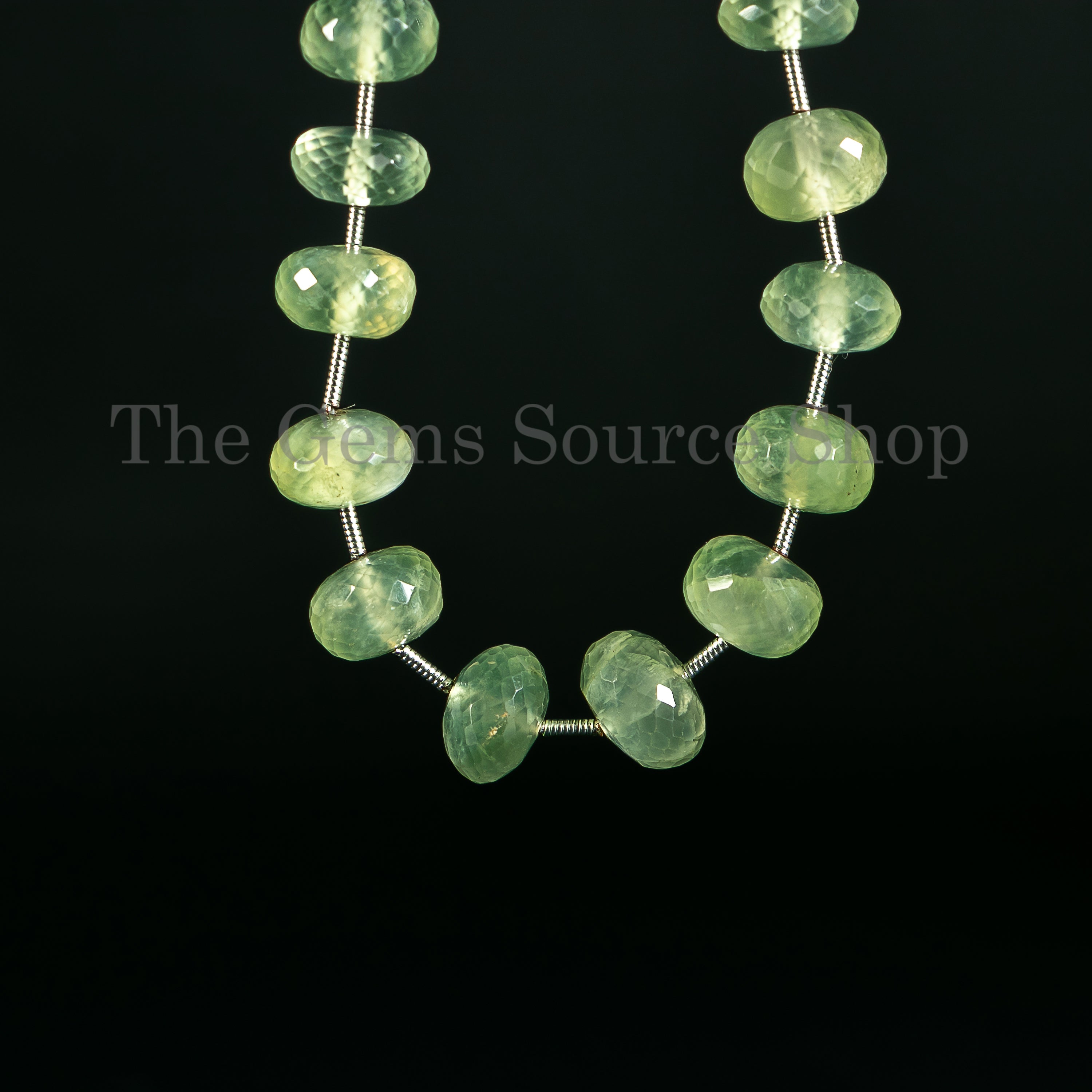 High Quality Natural Prehnite 9-10mm Faceted Rondelle Shape Wholesale Beads 6" Strand