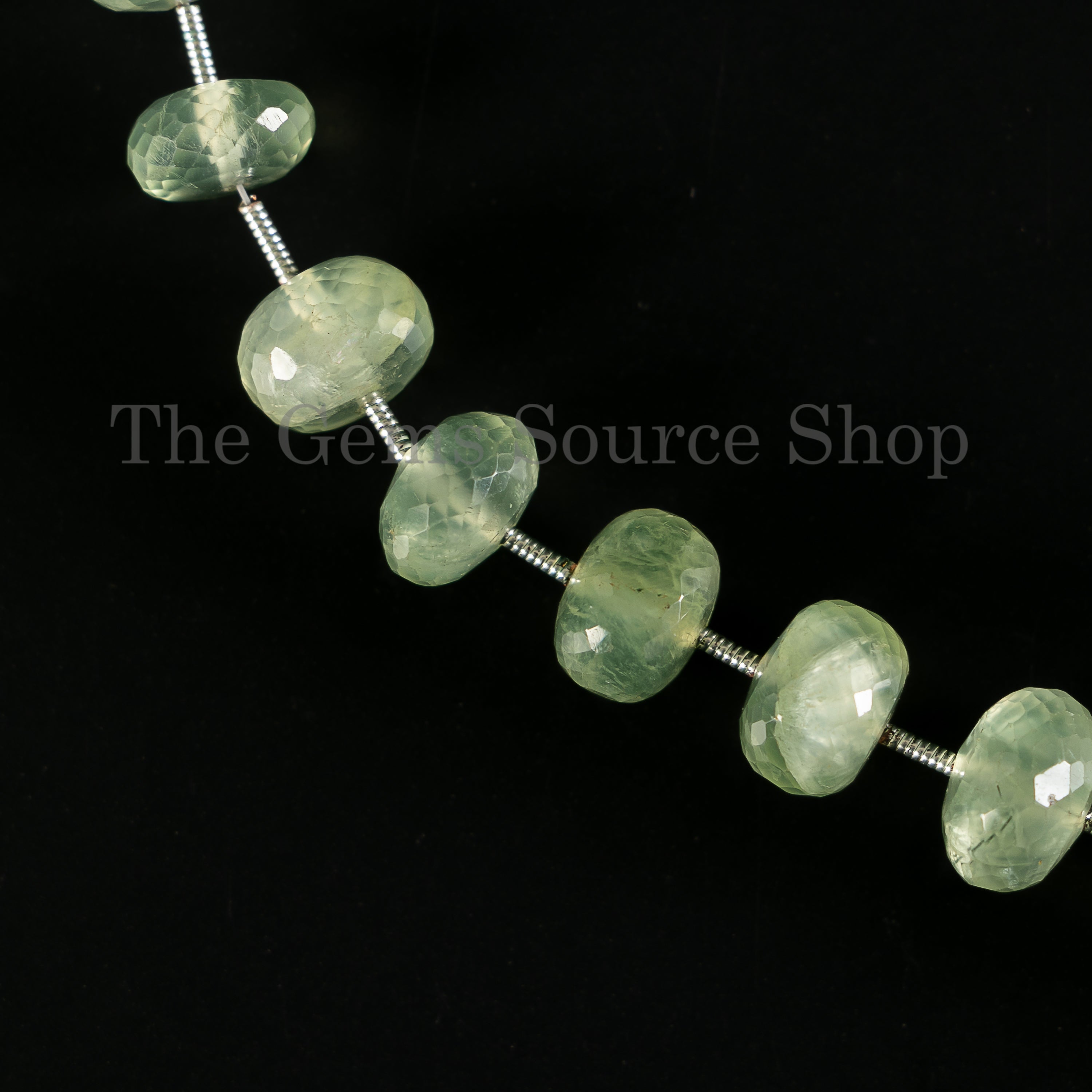 High Quality Natural Prehnite 9-10mm Faceted Rondelle Shape Wholesale Beads 6" Strand