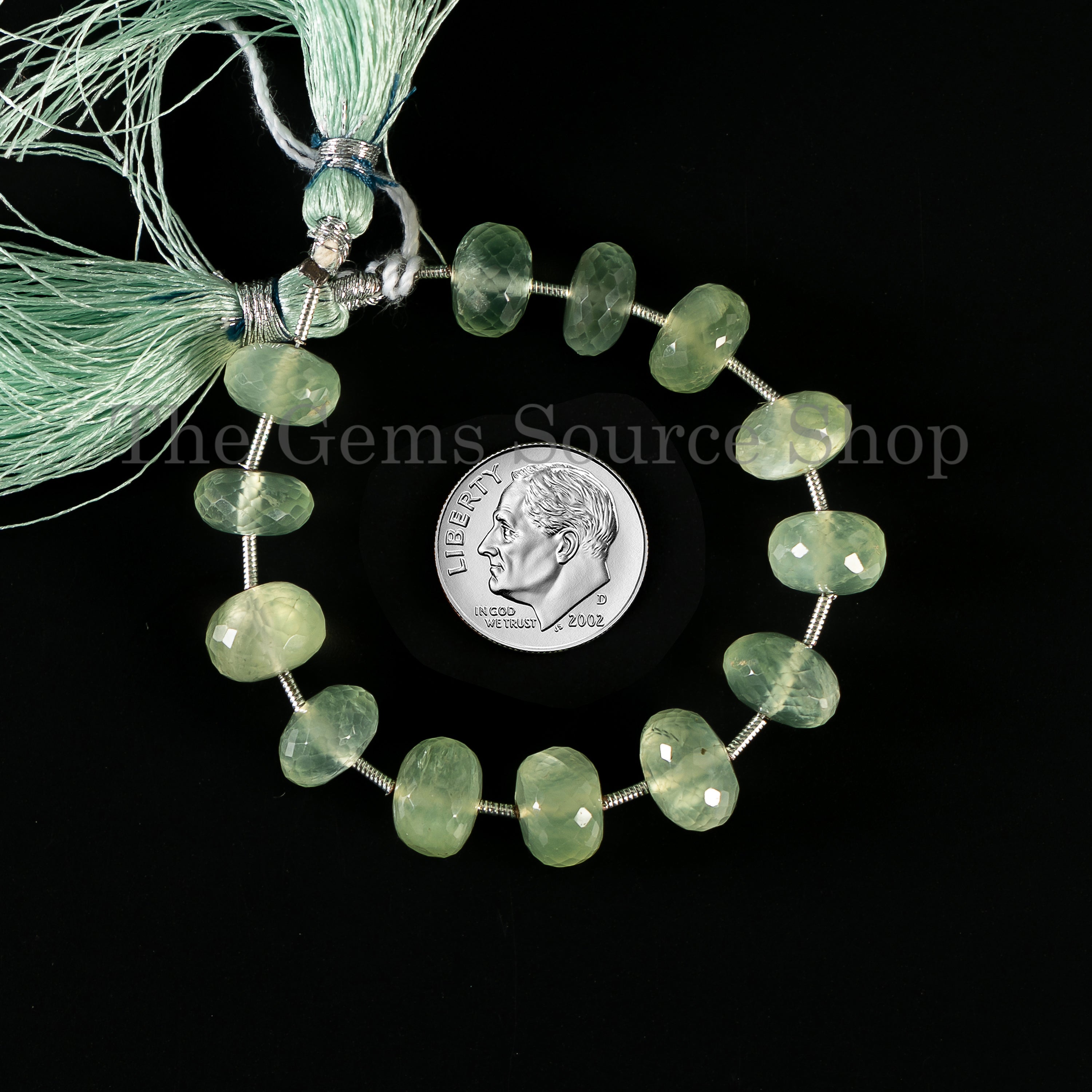 High Quality Natural Prehnite 9-10mm Faceted Rondelle Shape Wholesale Beads 6" Strand