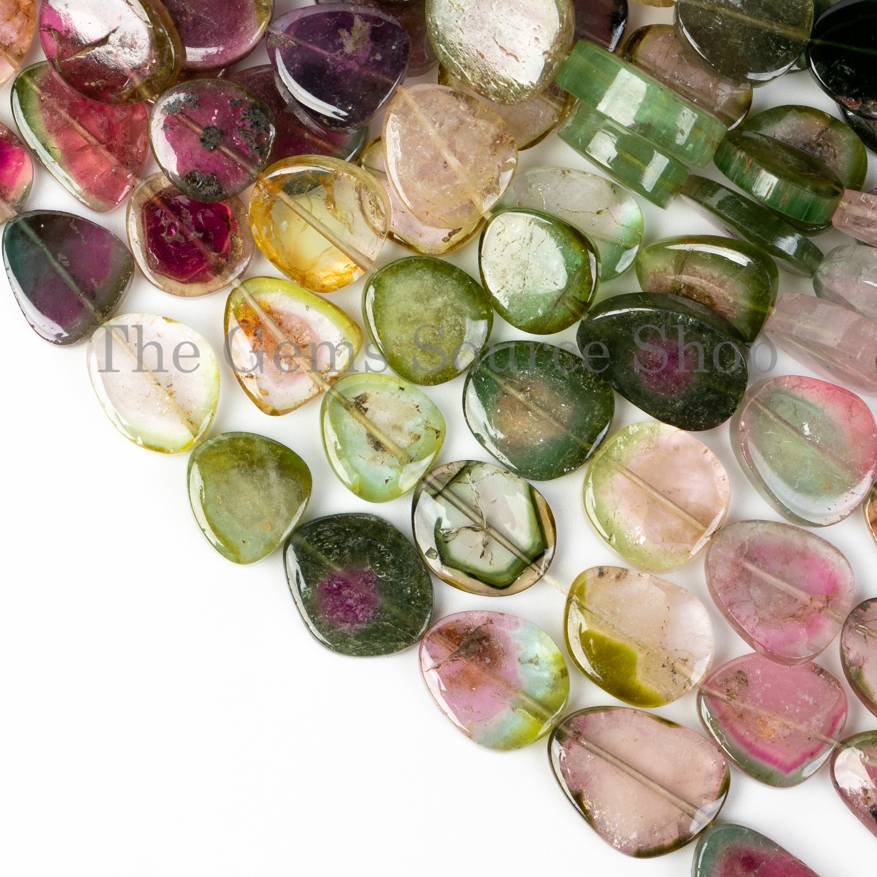 High Quality Watermelon Tourmaline 9x10-10x14mm Smooth Slice Wholesale Beads 18" Strand