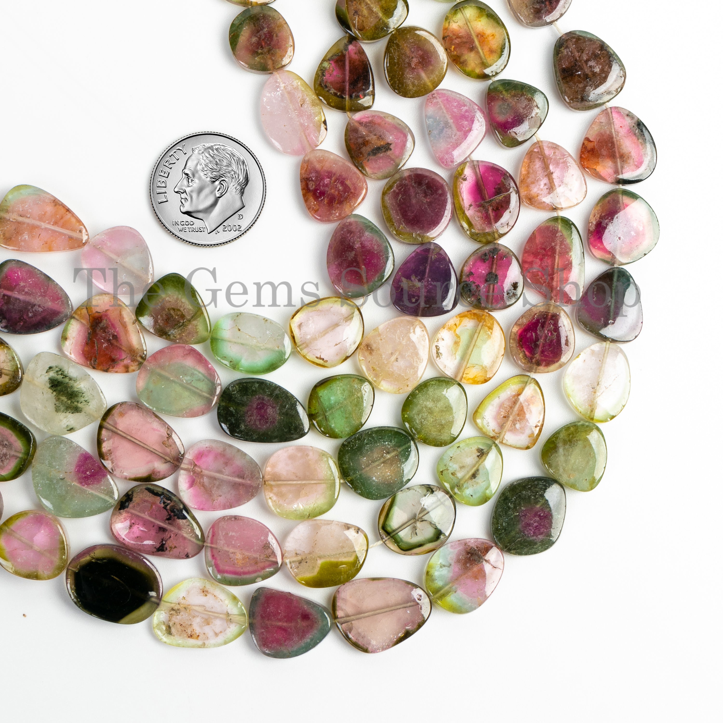 High Quality Watermelon Tourmaline 9x10-10x14mm Smooth Slice Wholesale Beads 18" Strand