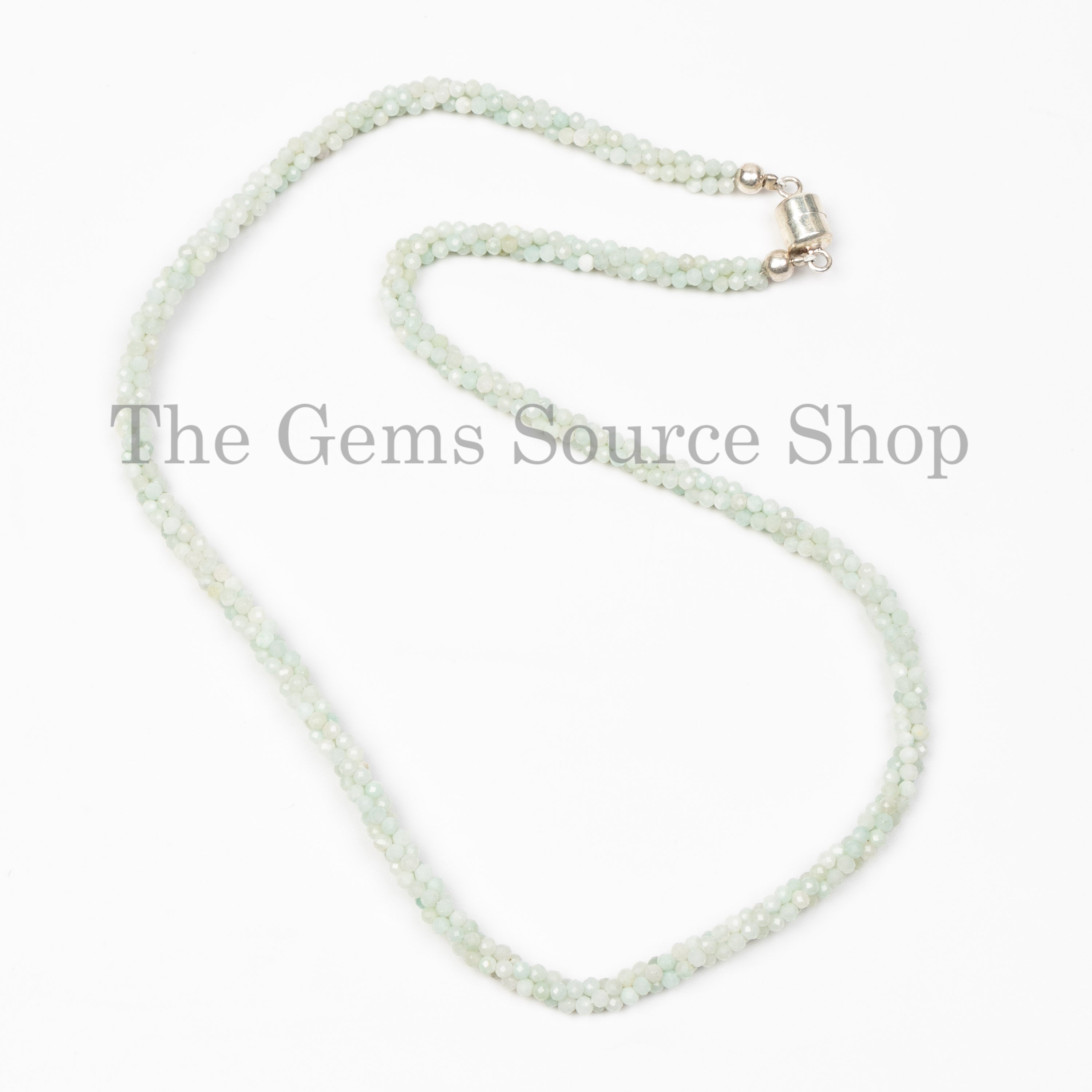 HIPPIE CHIC Natural Aquamarine Beaded Women Choker Necklace with 925 Silver Magnetic Lock