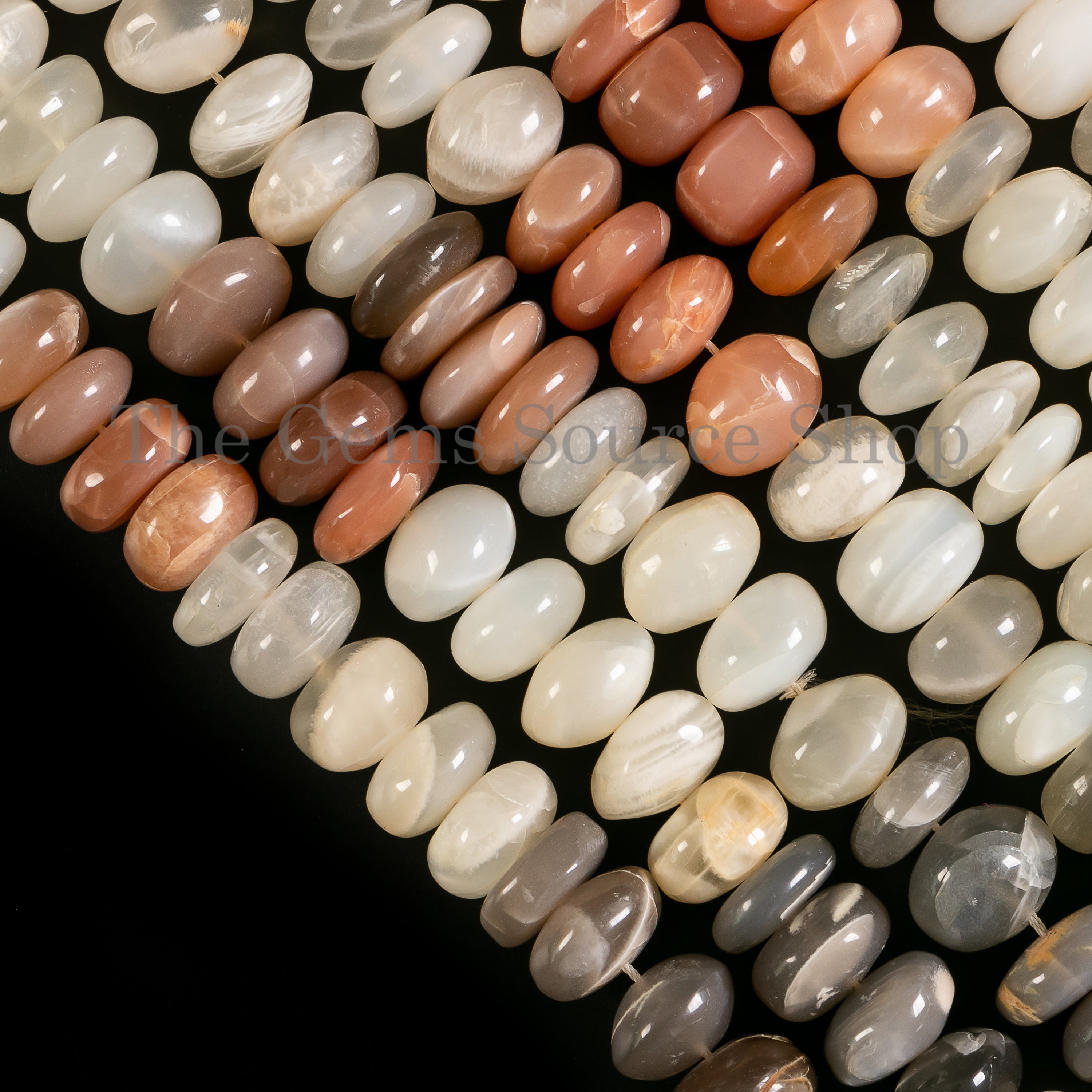 Multi Moonstone Smooth Rondelle Center Drilled Gemstone Beads Strand- 16"-13-15mm