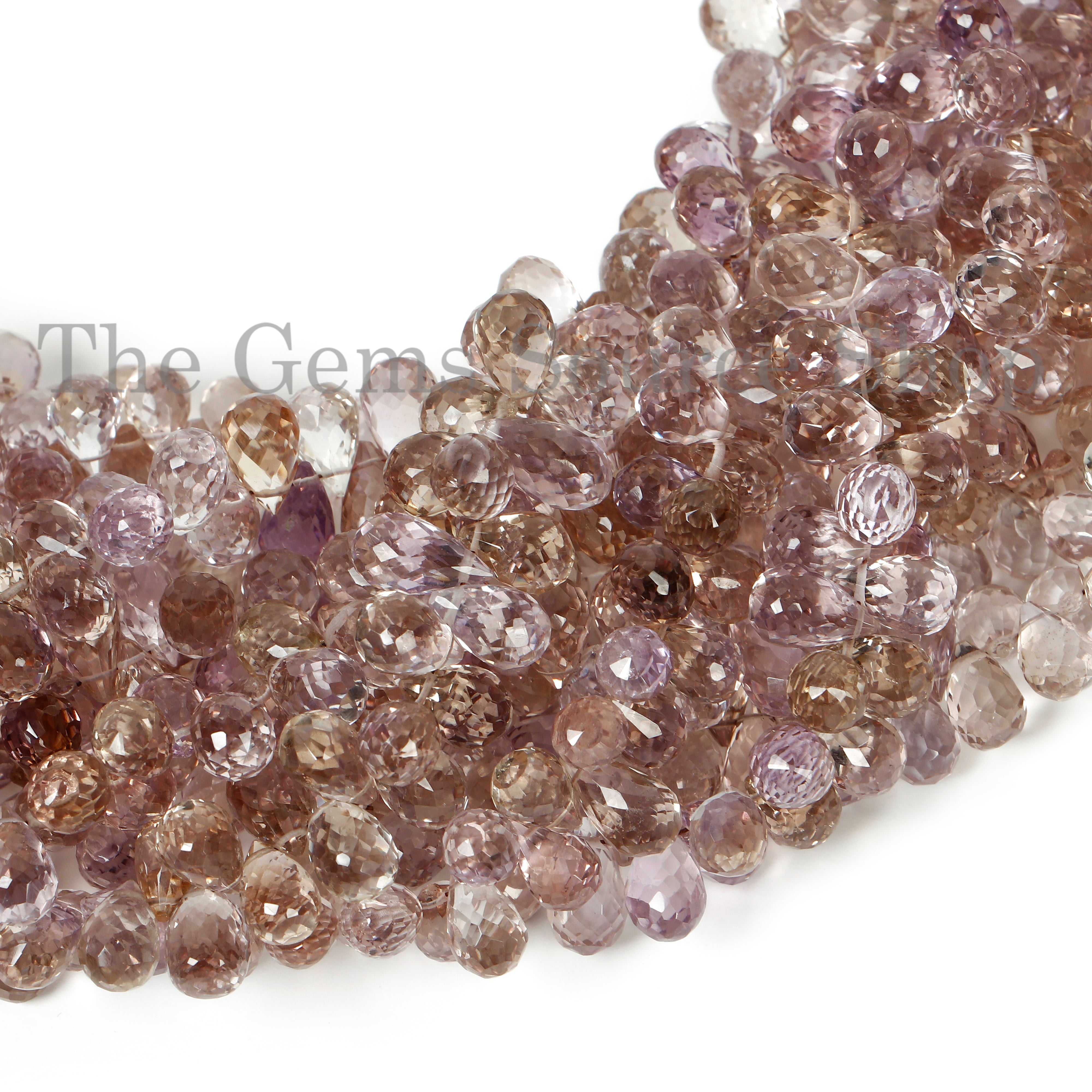 6x8-6x11mm Natural Ametrine Faceted Drop Shape Wholesale Beads 8" Strand