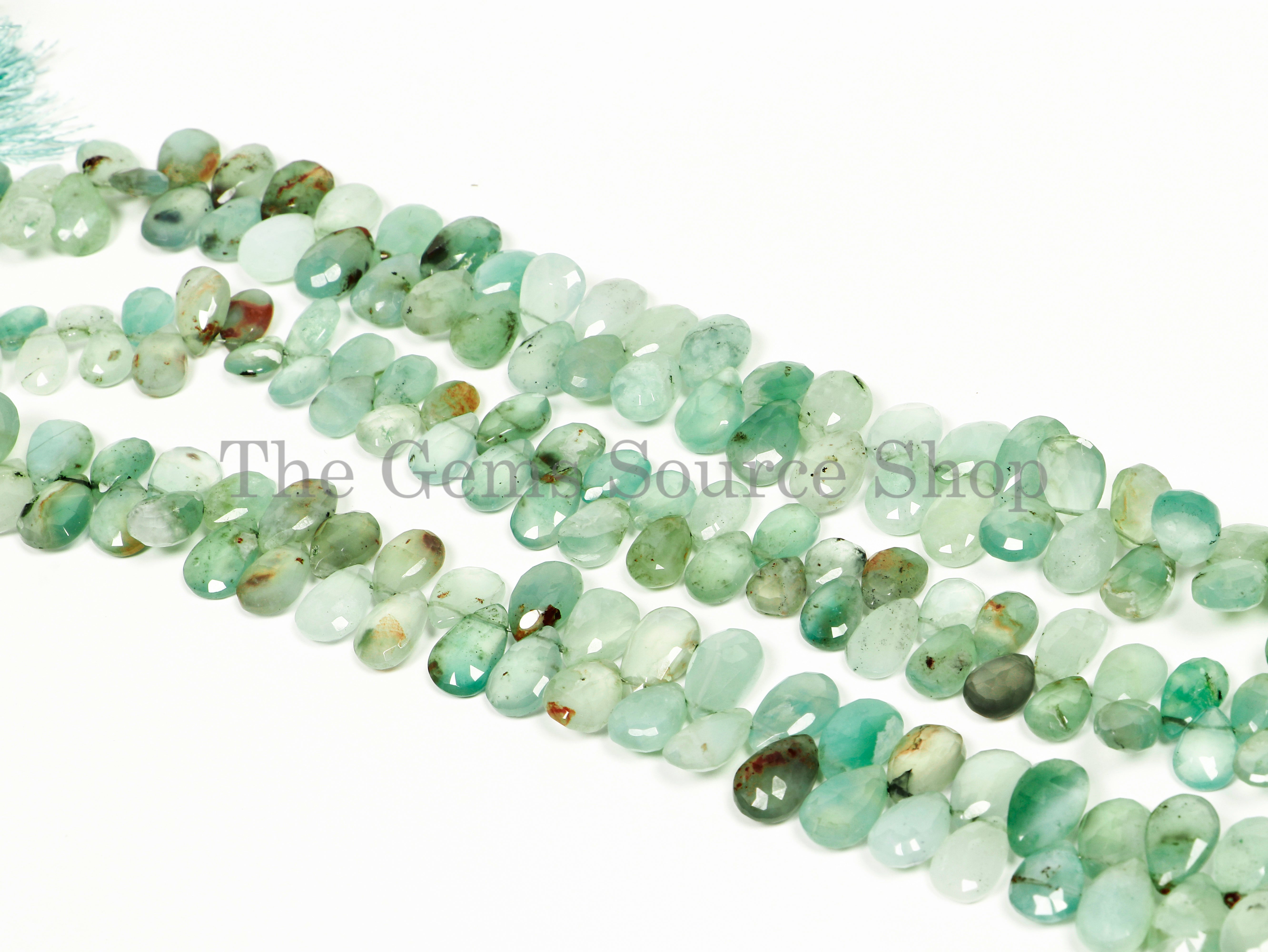 5x8.5-7x11..5mm-8" Natural Aqua Chalcedony Faceted Pear Shape Beads for Jewelry Makings