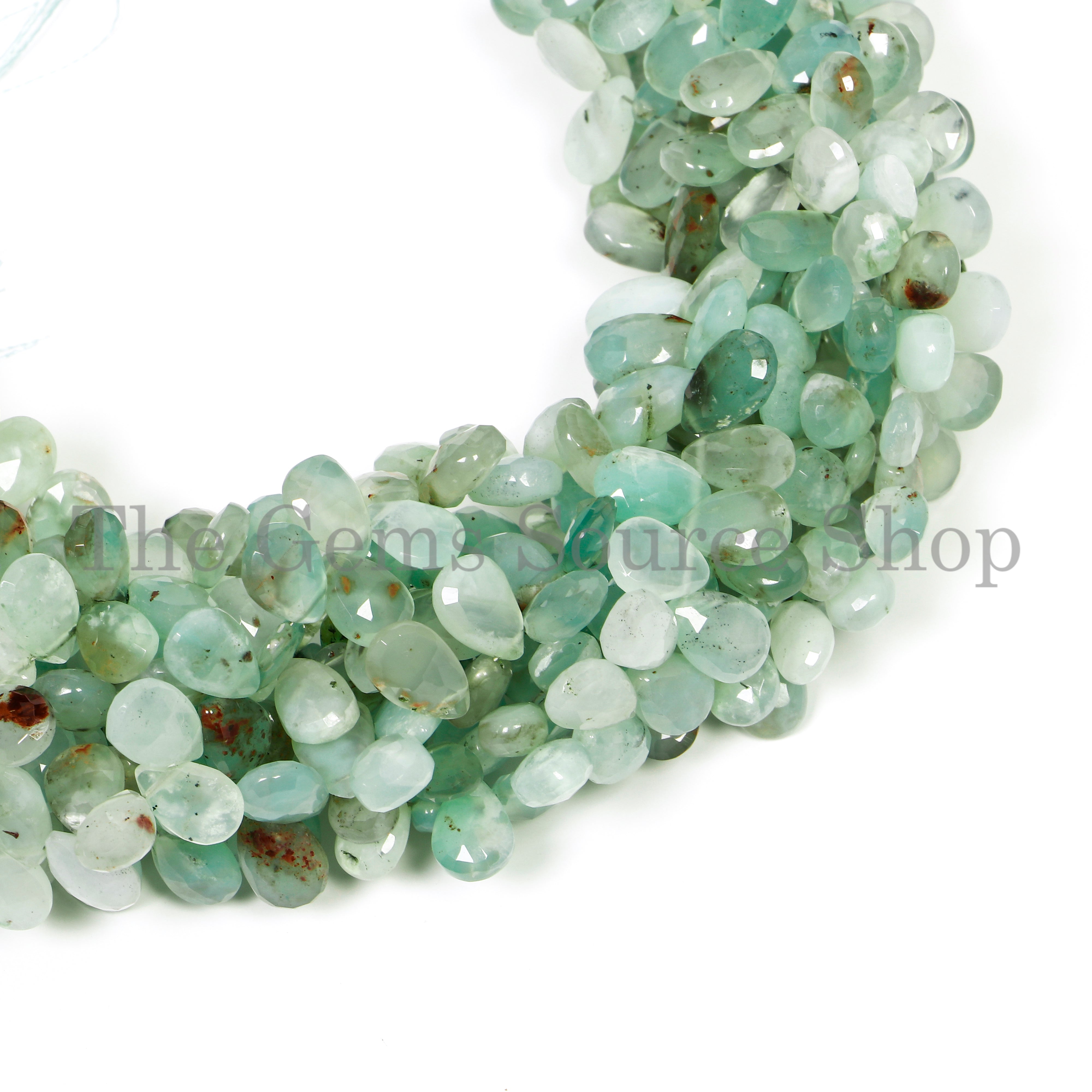 5x8.5-7x11..5mm-8" Natural Aqua Chalcedony Faceted Pear Shape Beads for Jewelry Makings