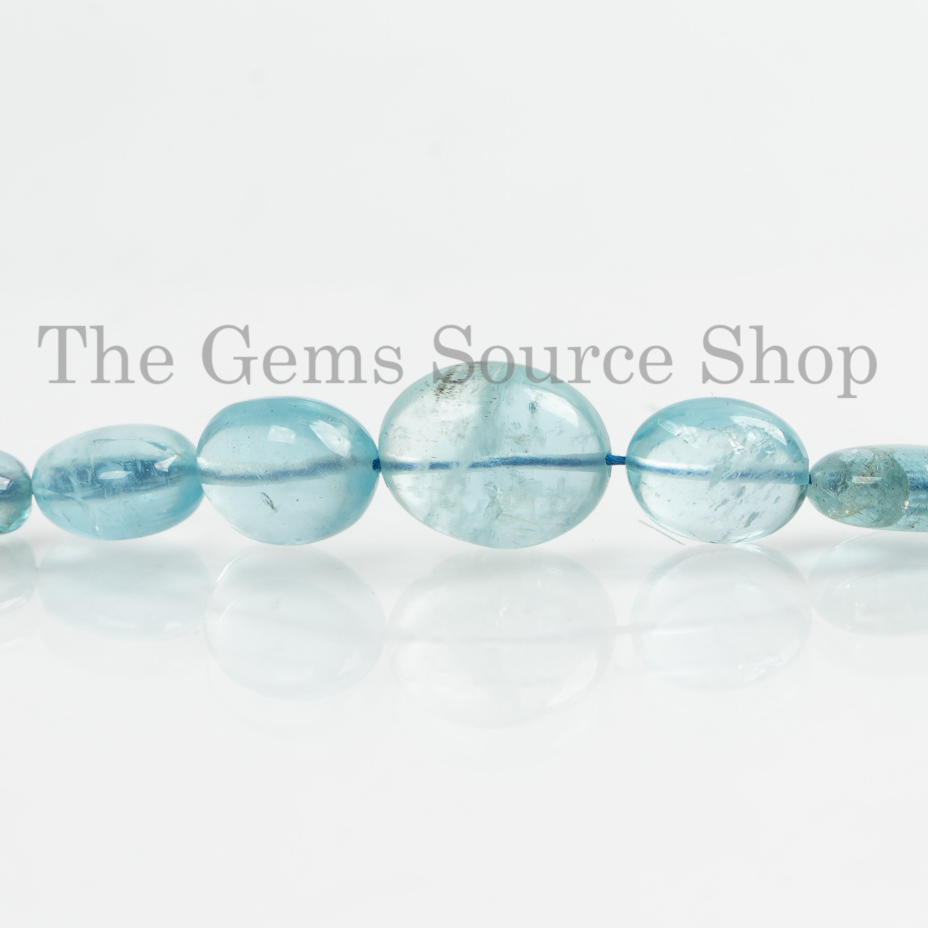 Natural Aquamarine Smooth Oval Shape 4x5-9x12mm Gemstone Beads 19" Strand